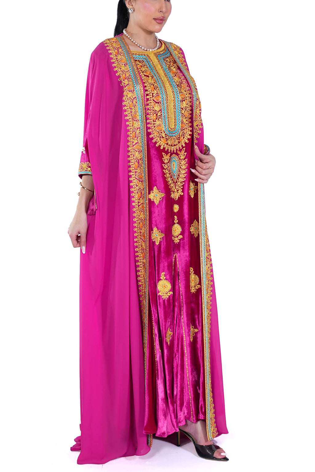 Afra Fuchsia Gold Kaftan