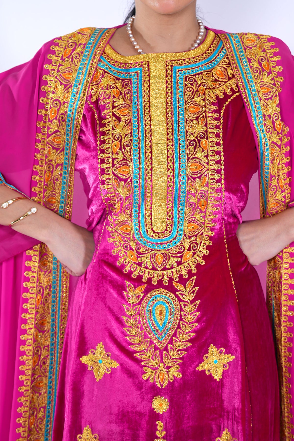 Afra Fuchsia Gold Kaftan