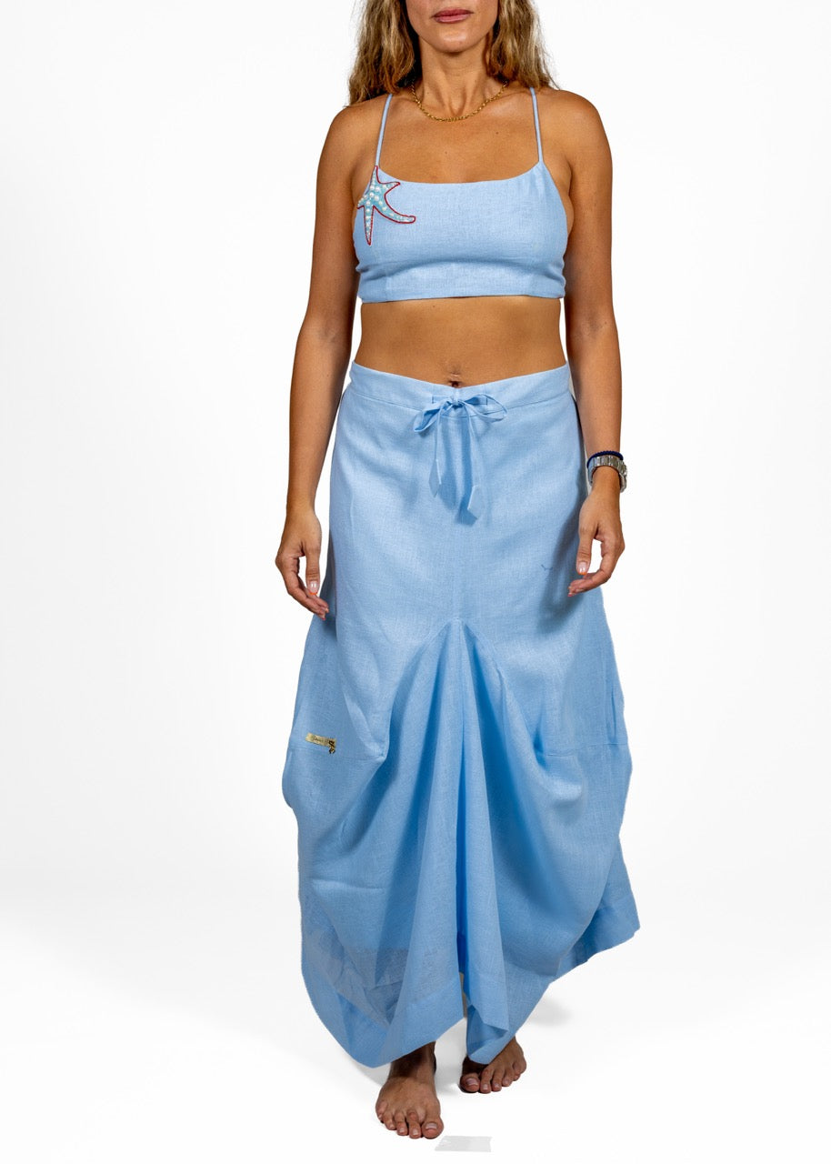 Blue Breeze Linen Bubble Skirt