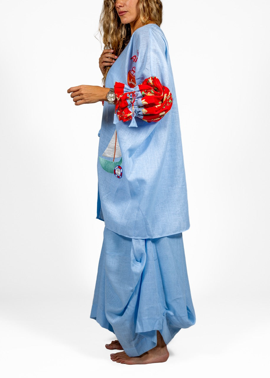 Blue Breeze Linen Bubble Skirt