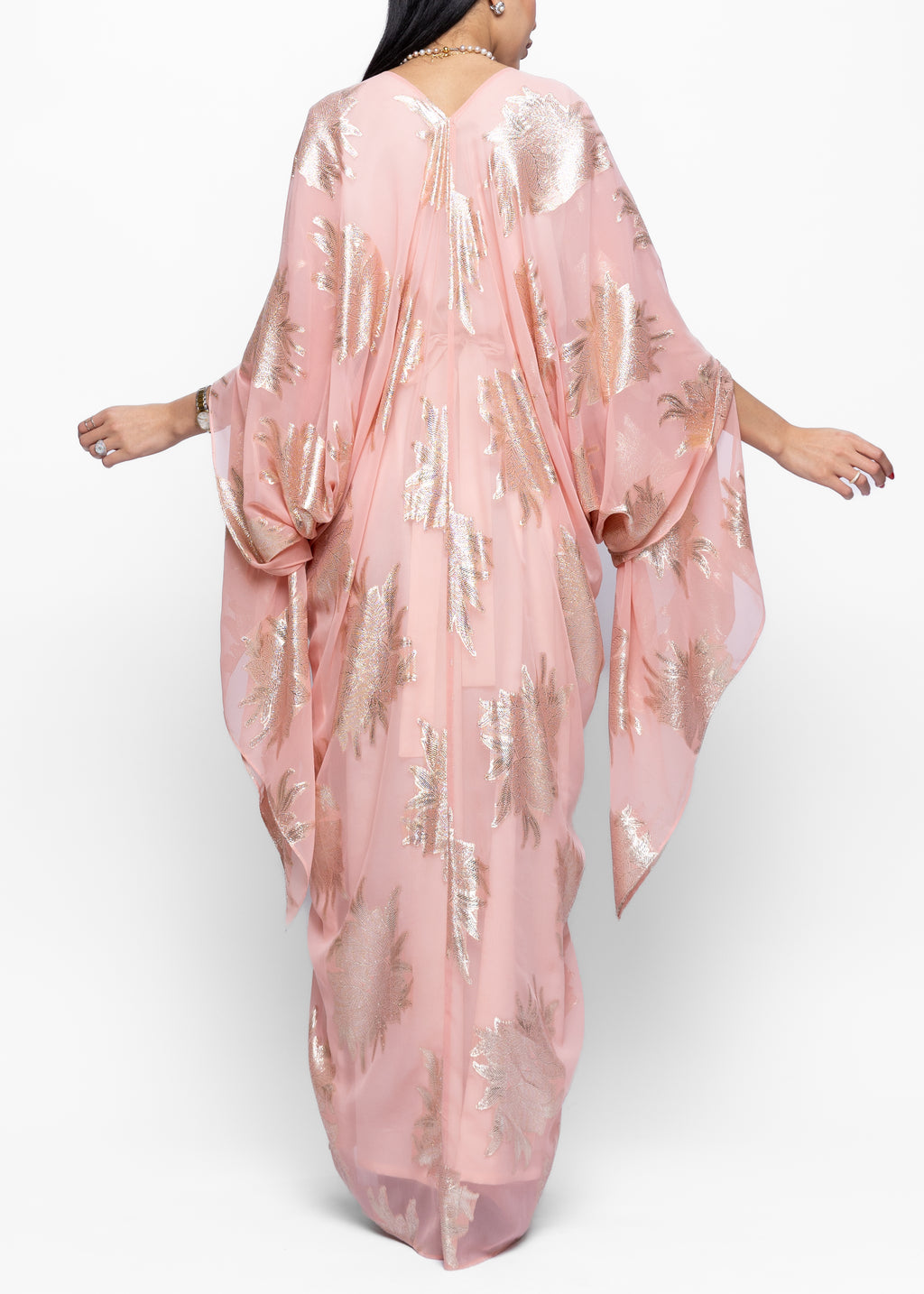 Haifa Blush Extended Sleeve Zari Kaftan