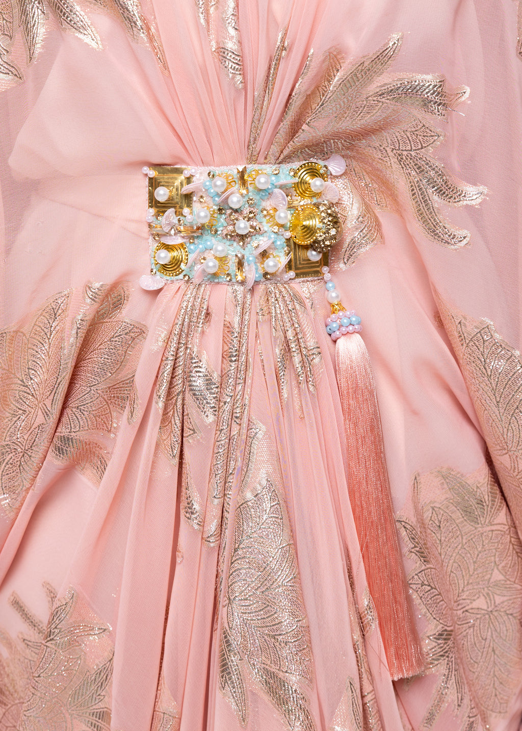 Haifa Blush Extended Sleeve Zari Kaftan