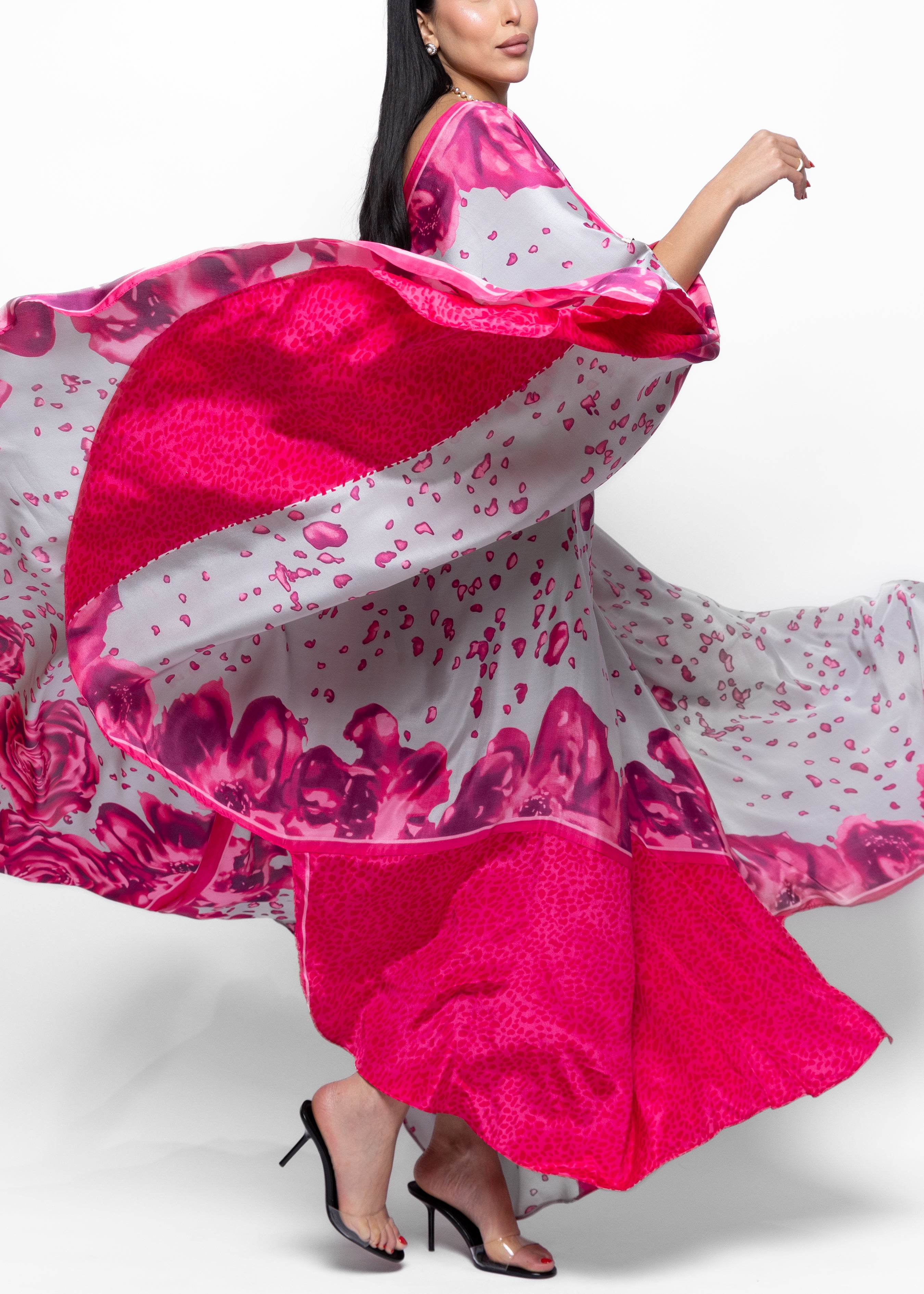 Rawan Fuchsia Petal Silk Couture Kaftan