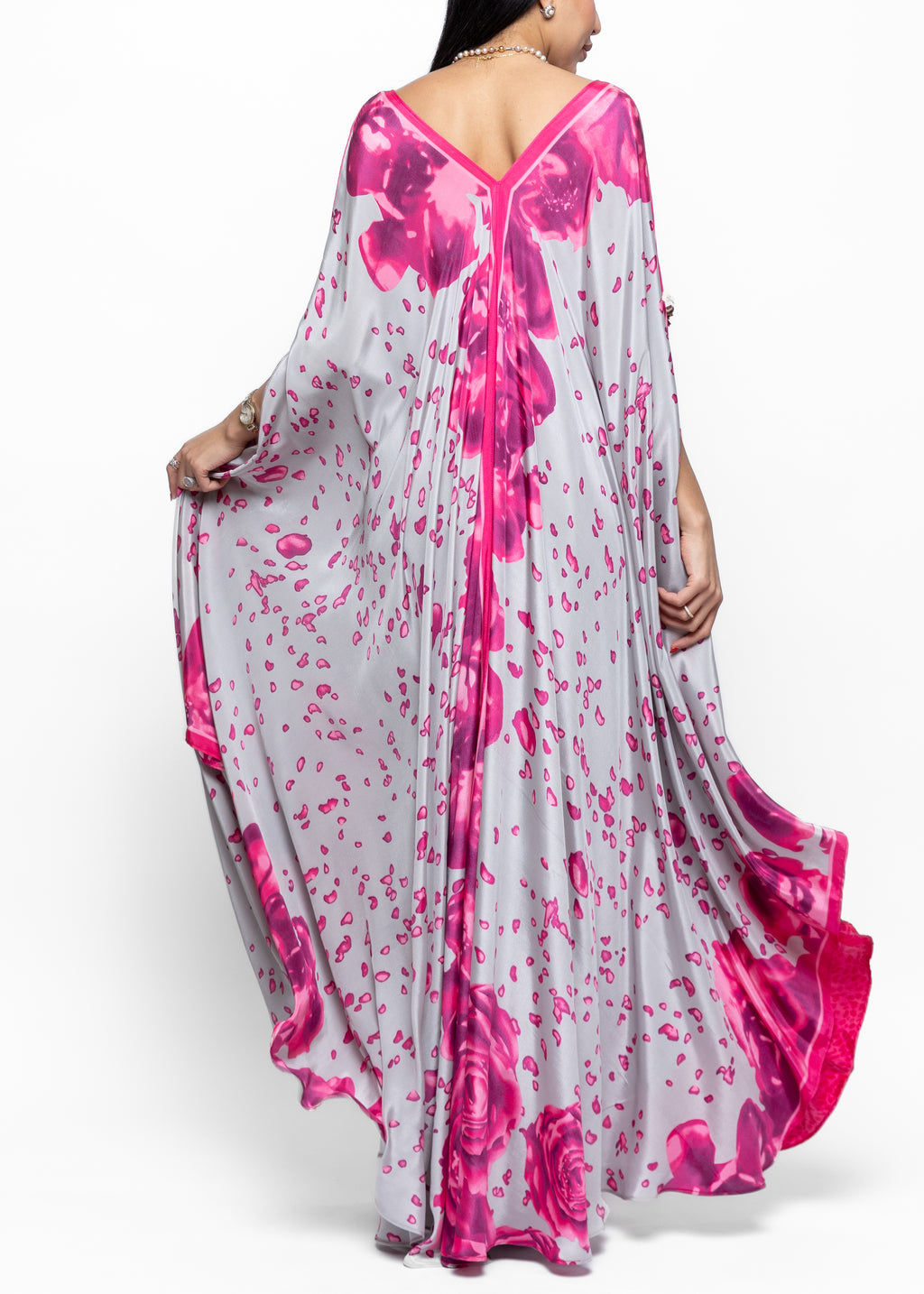 Rawan Fuchsia Petal Silk Couture Kaftan