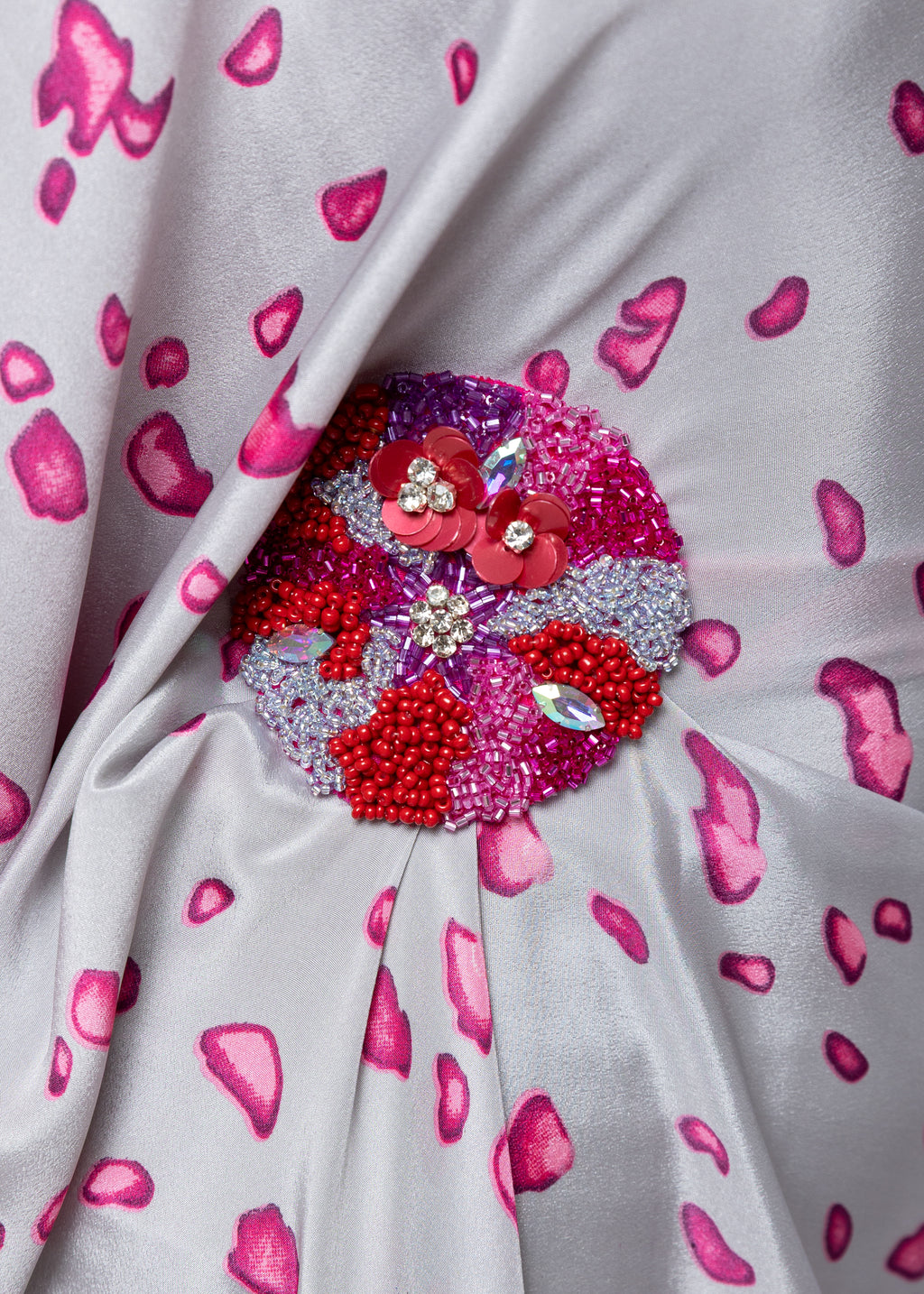 Rawan Fuchsia Petal Silk Couture Kaftan