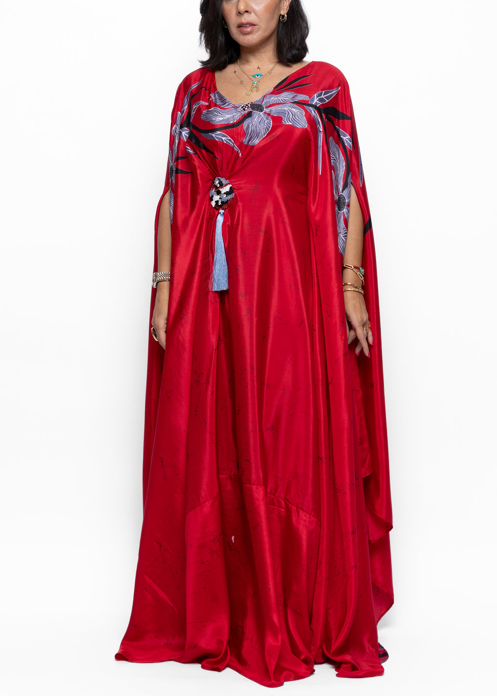 Mahra Crimson Iris Silk Couture Kaftan