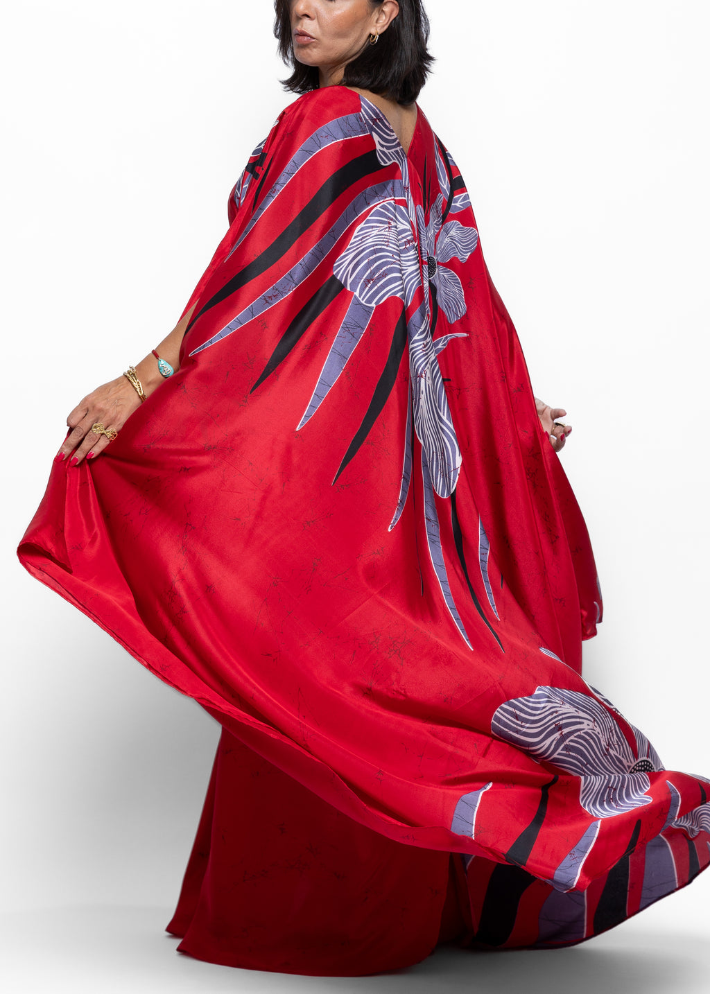 Mahra Crimson Iris Silk Couture Kaftan