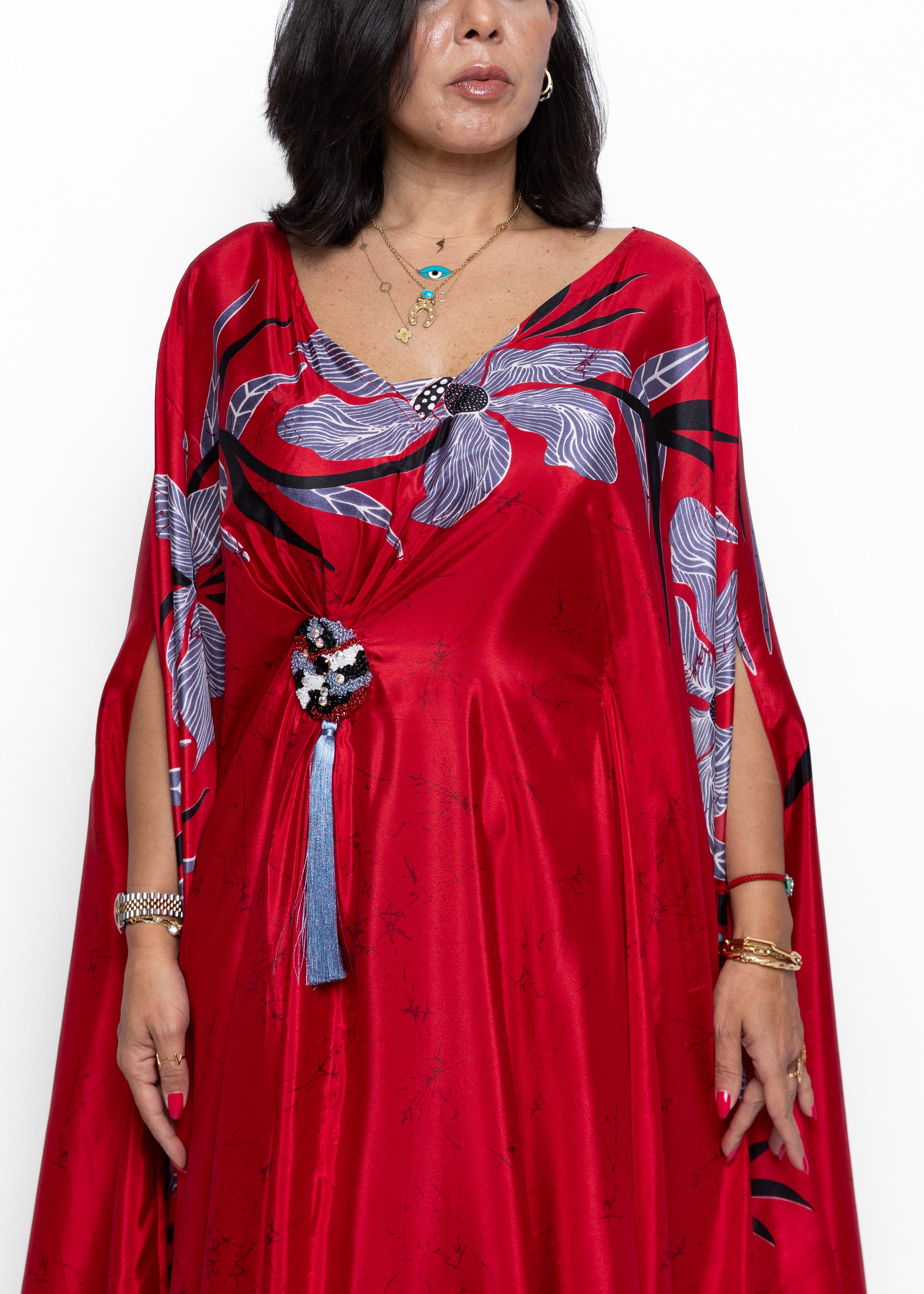 Mahra Crimson Iris Silk Couture Kaftan