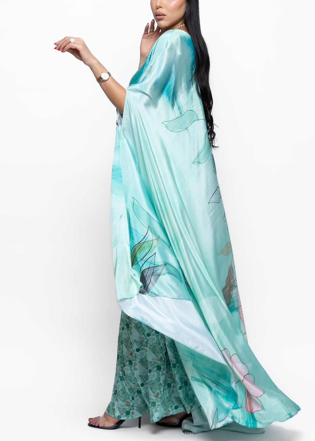 Maysam Aqua Silk Couture Kaftan