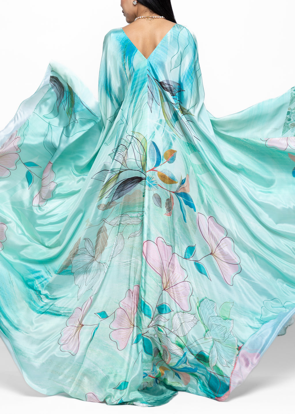 Maysam Aqua Silk Couture Kaftan