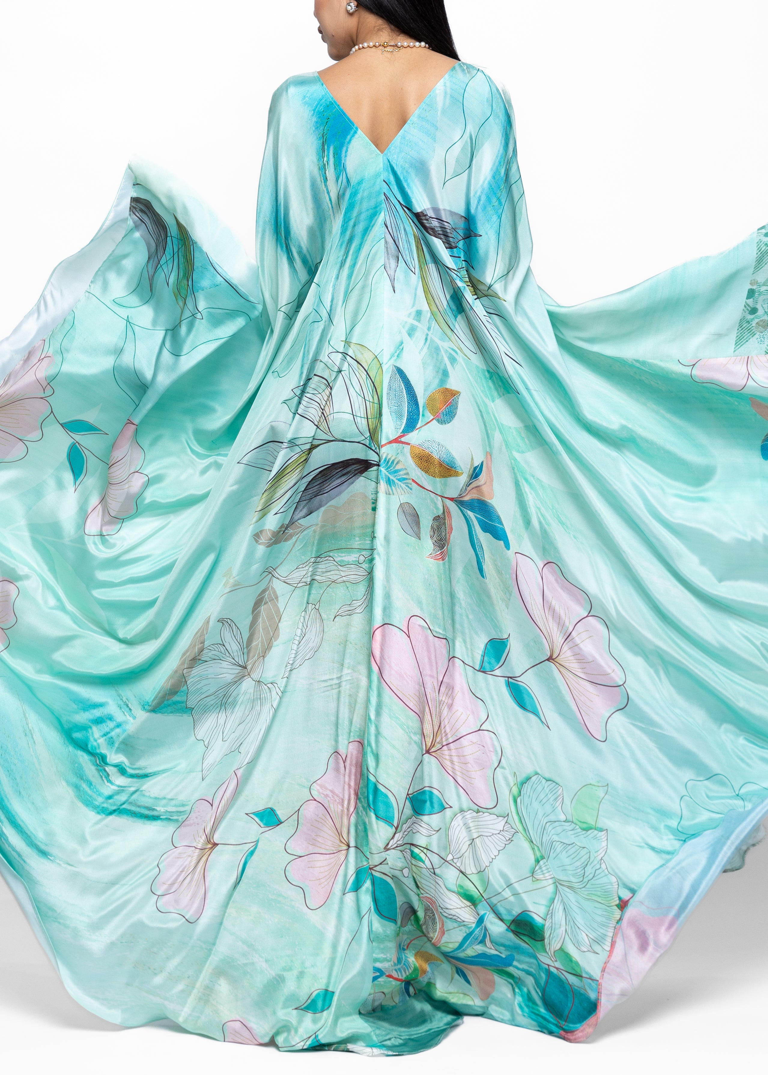 Maysam Aqua Silk Couture Kaftan