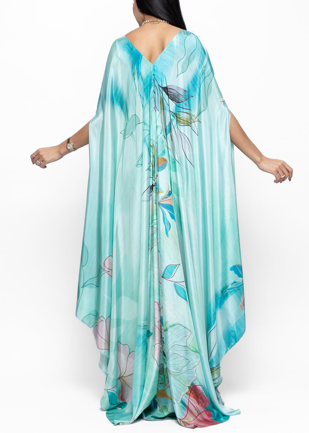 Maysam Aqua Silk Couture Kaftan