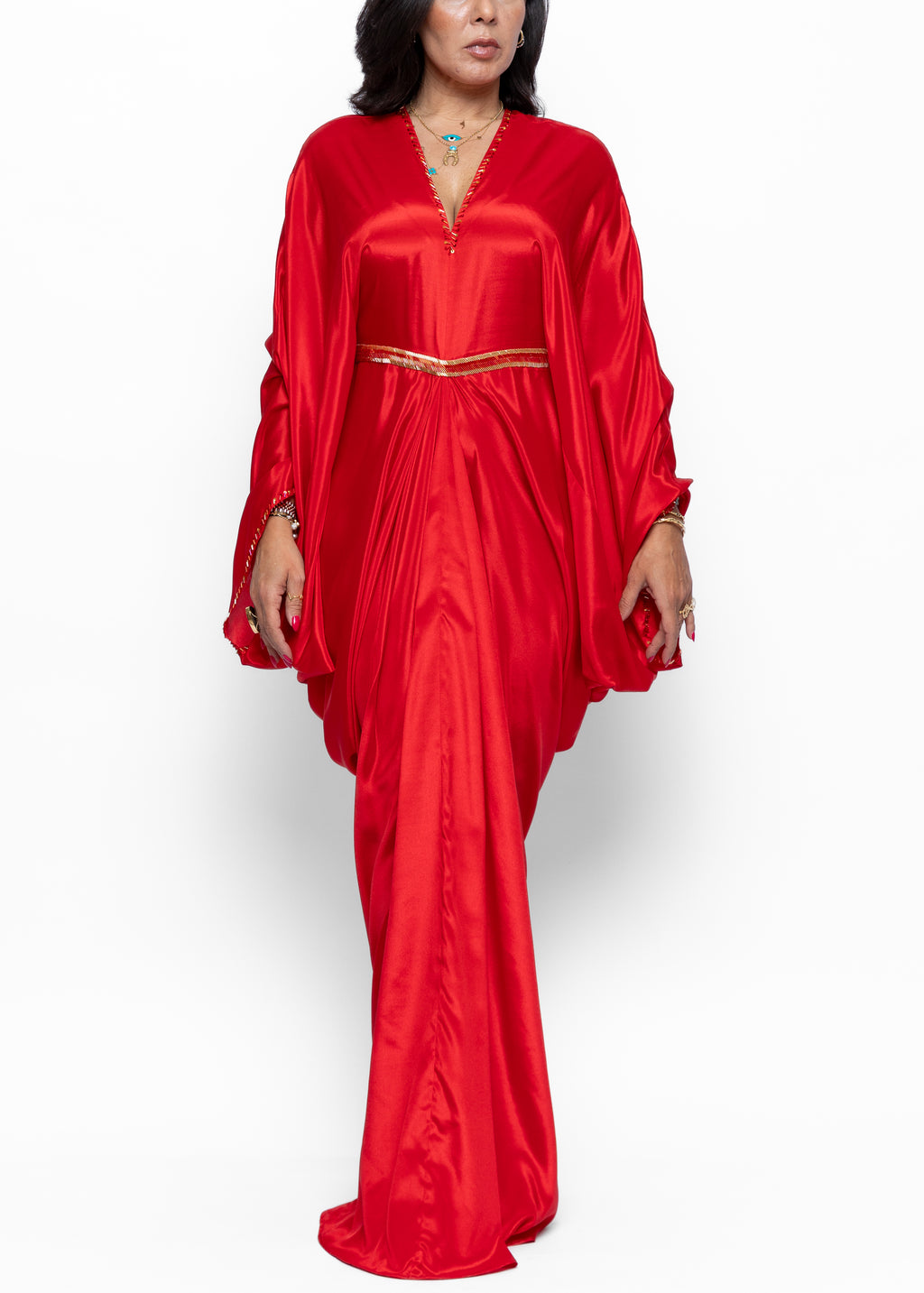Yasira Scarlet Silk Couture Kaftan