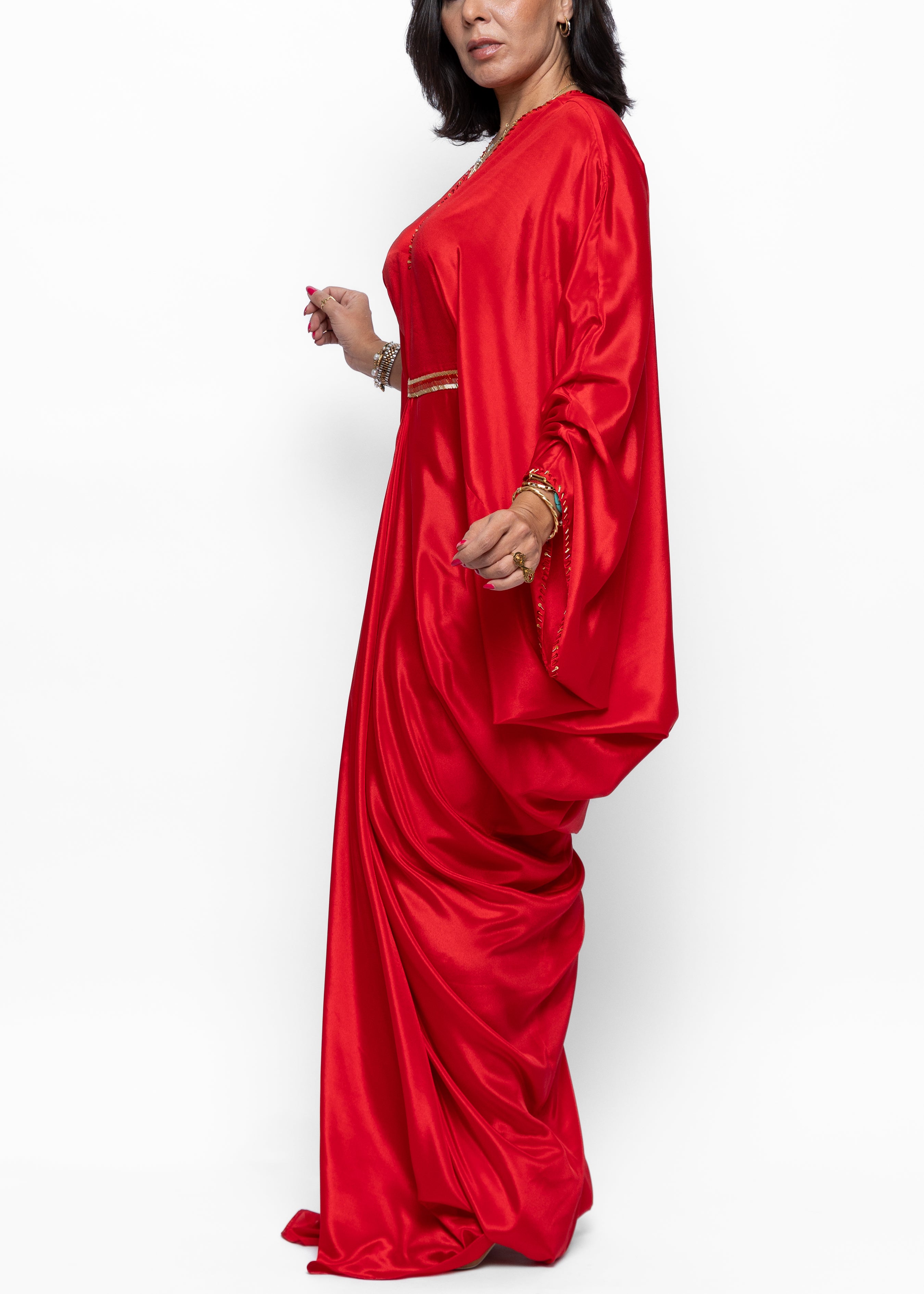 Yasira Scarlet Silk Couture Kaftan