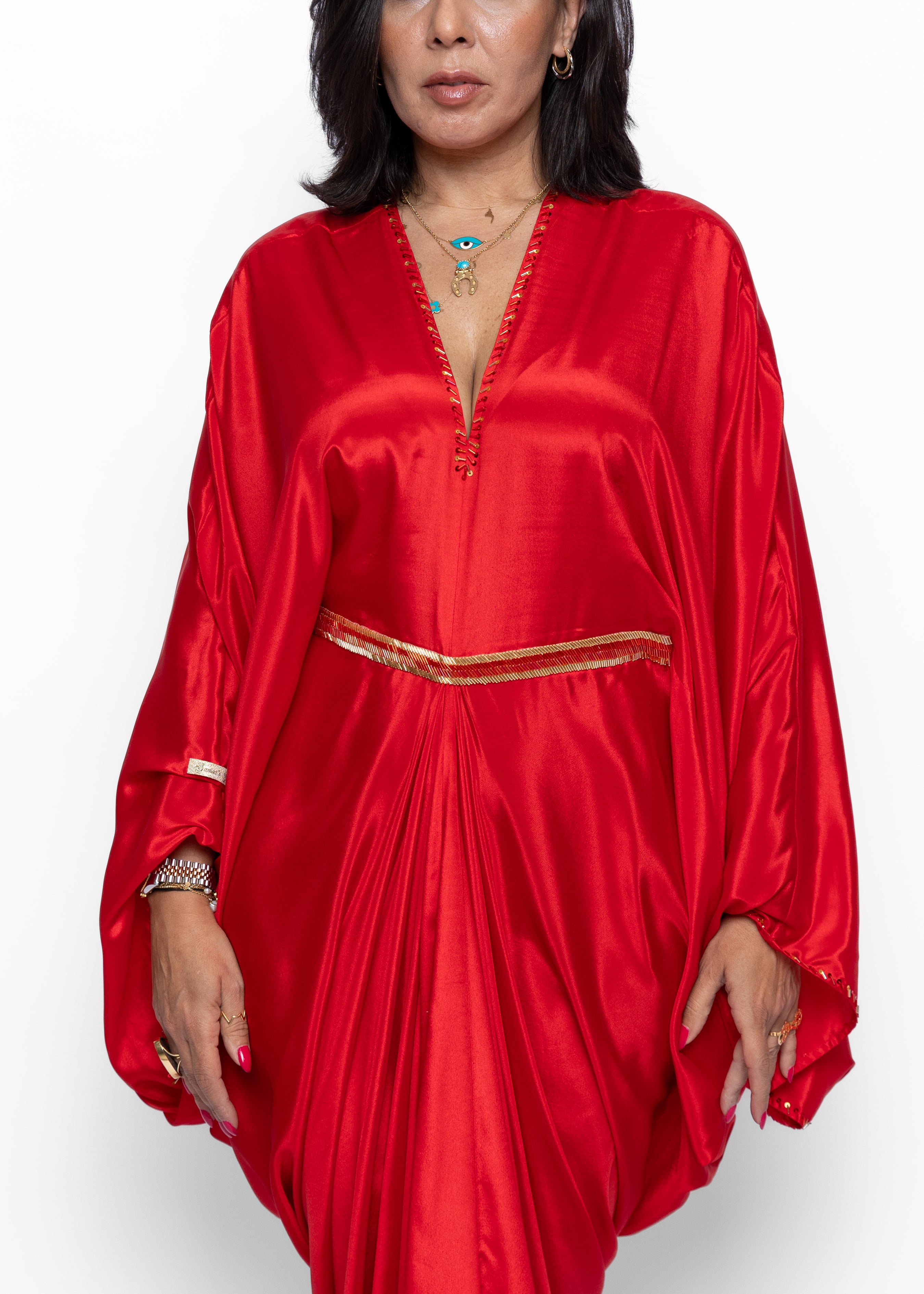 Yasira Scarlet Silk Couture Kaftan