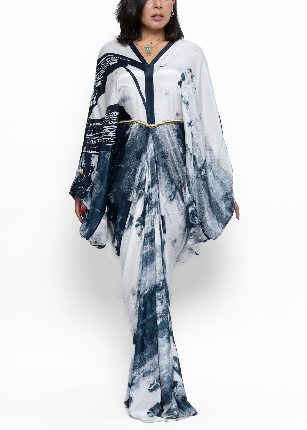 Nayel Blue Silk Couture Kaftan
