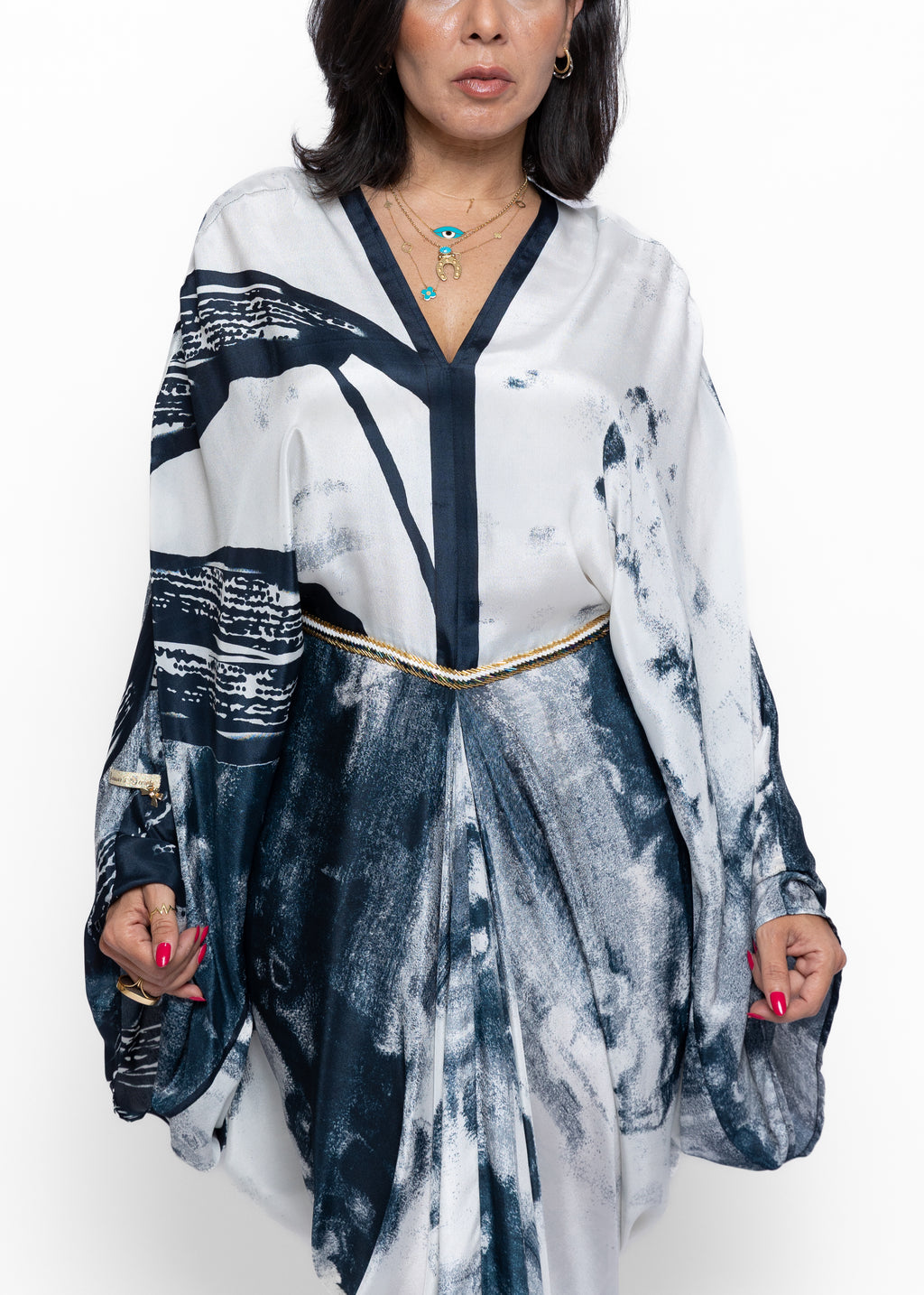 Nayel Blue Silk Couture Kaftan