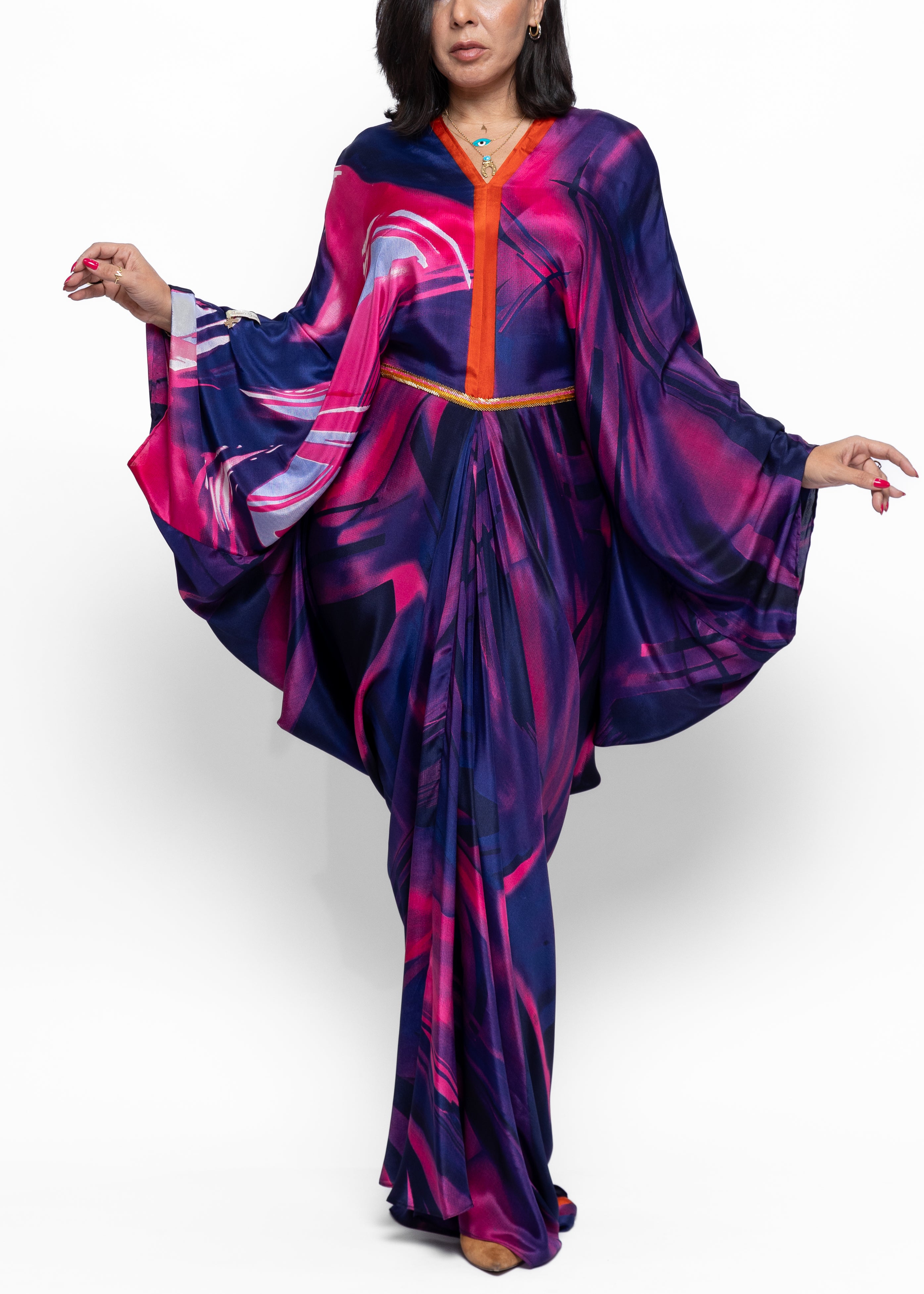 Kenza Fuchsia Eclipse Silk Couture Kaftan