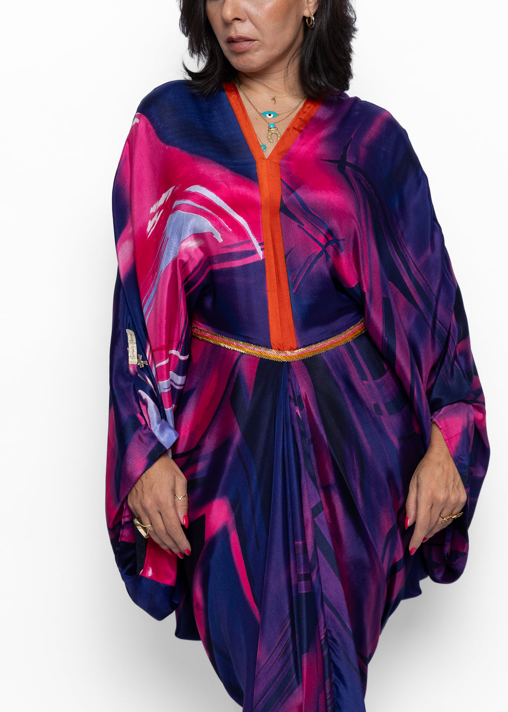 Kenza Fuchsia Eclipse Silk Couture Kaftan