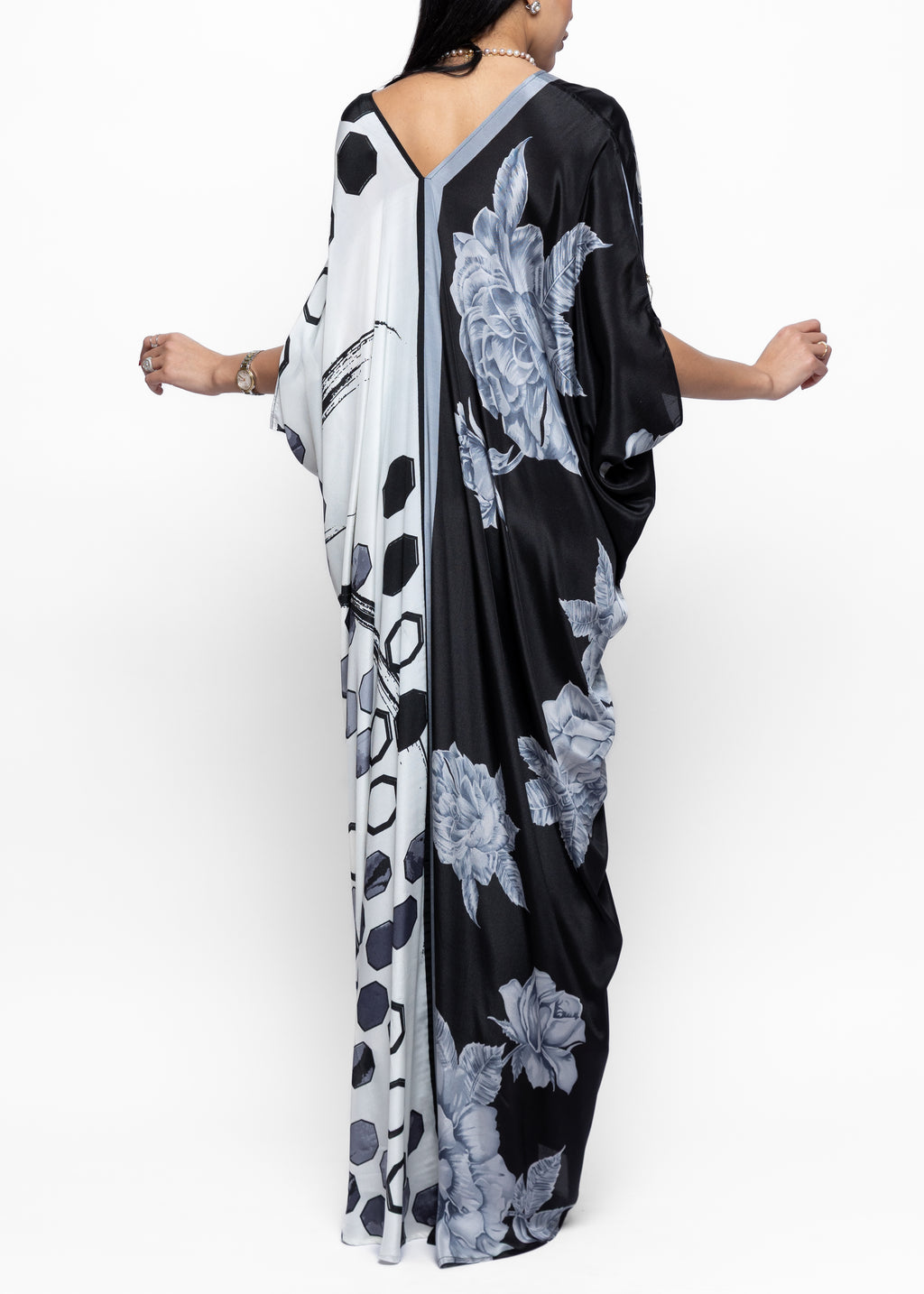 Thuraya Noir Butterfly Brooch Silk Couture Kaftan