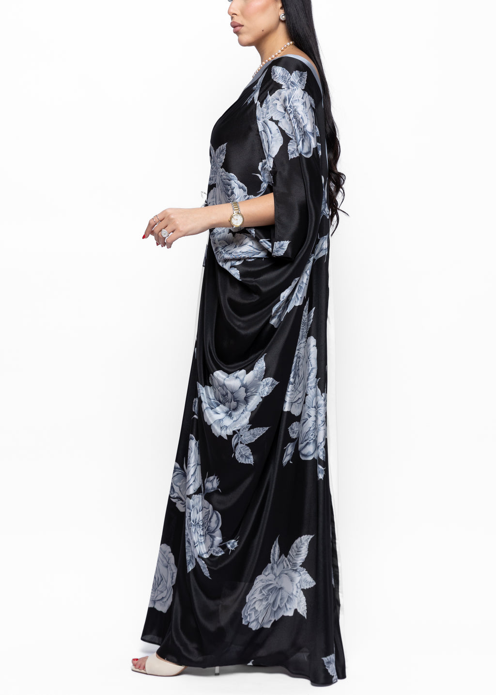 Jumana Noir Butterfly Brooch Silk Couture Kaftan