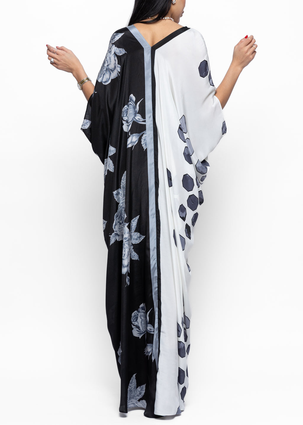 Jumana Noir Butterfly Brooch Silk Couture Kaftan