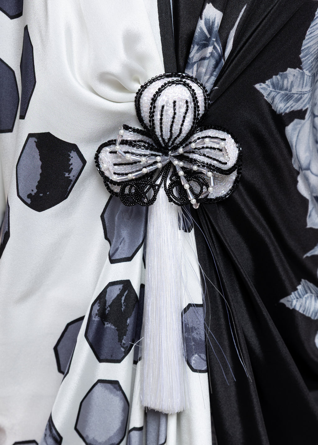 Jumana Noir Butterfly Brooch Silk Couture Kaftan