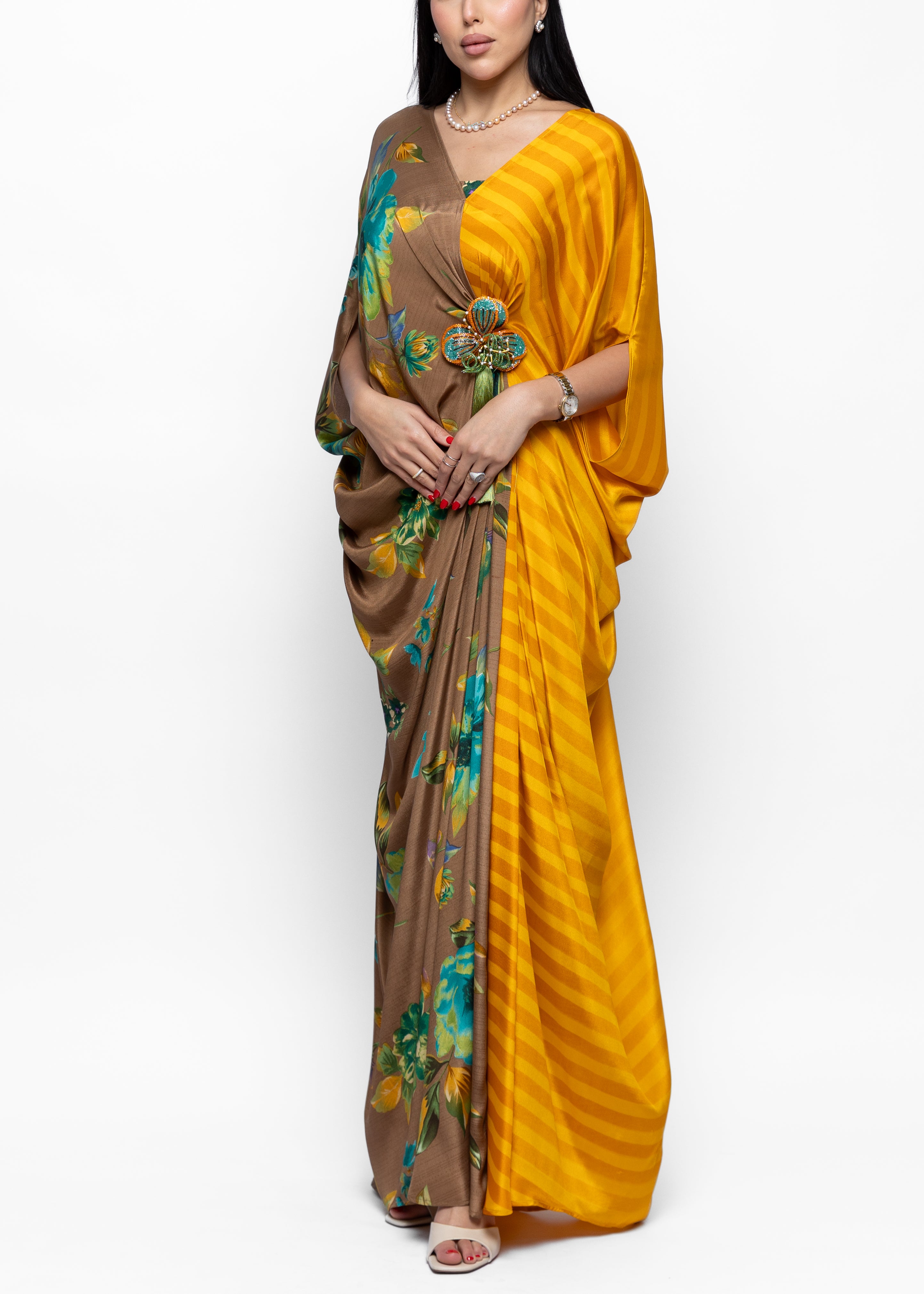 Muneera Soleil Butterfly Brooch Silk Couture Kaftan