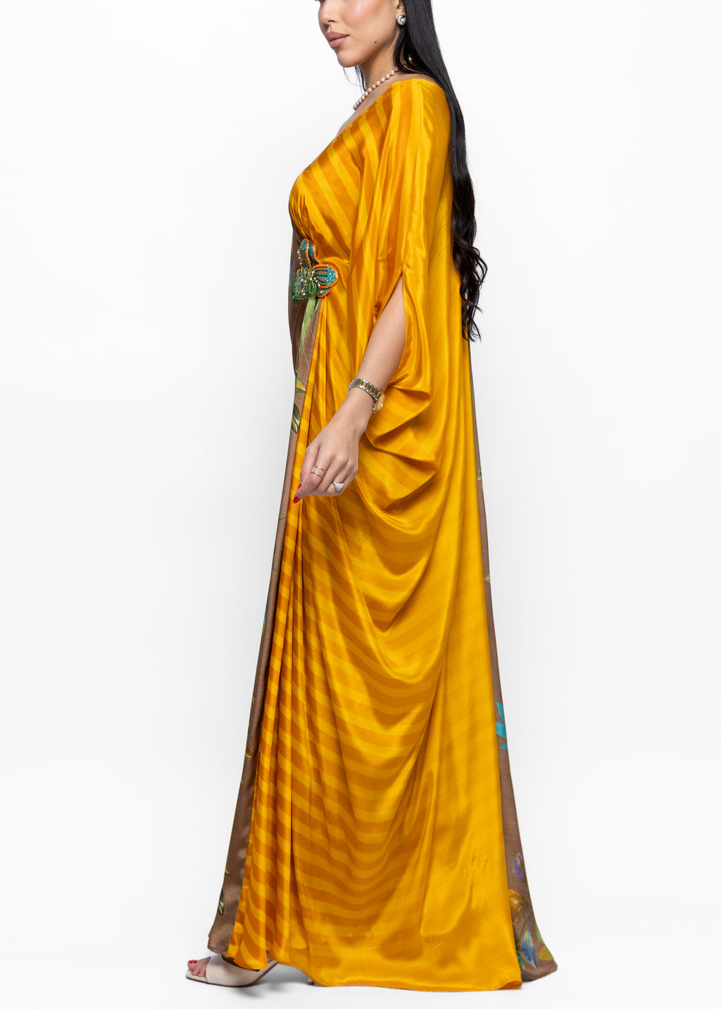 Muneera Soleil Butterfly Brooch Silk Couture Kaftan