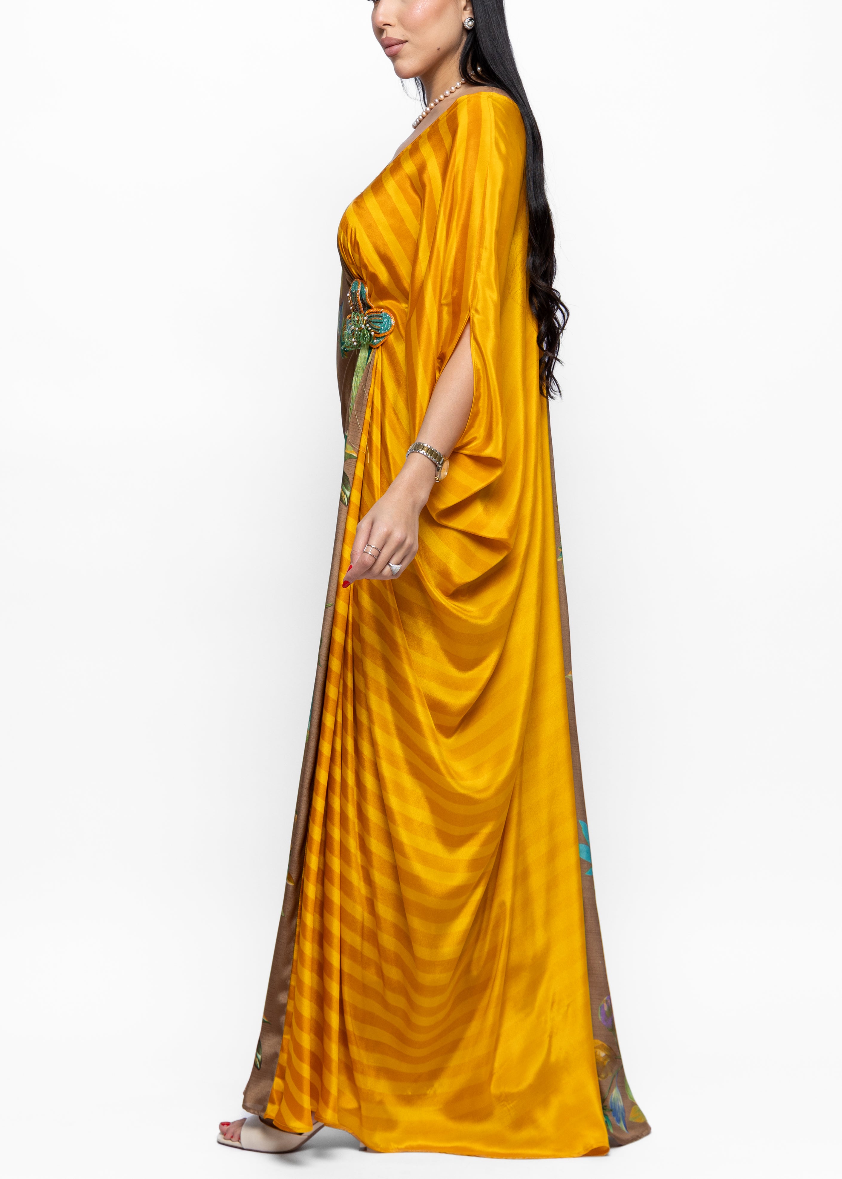 Muneera Soleil Butterfly Brooch Silk Couture Kaftan