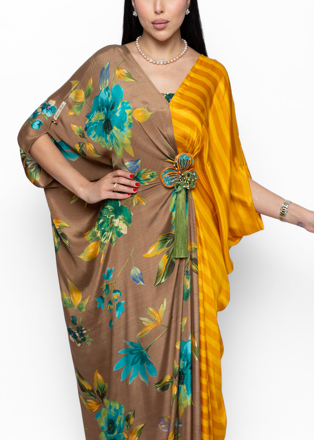 Muneera Soleil Butterfly Brooch Silk Couture Kaftan