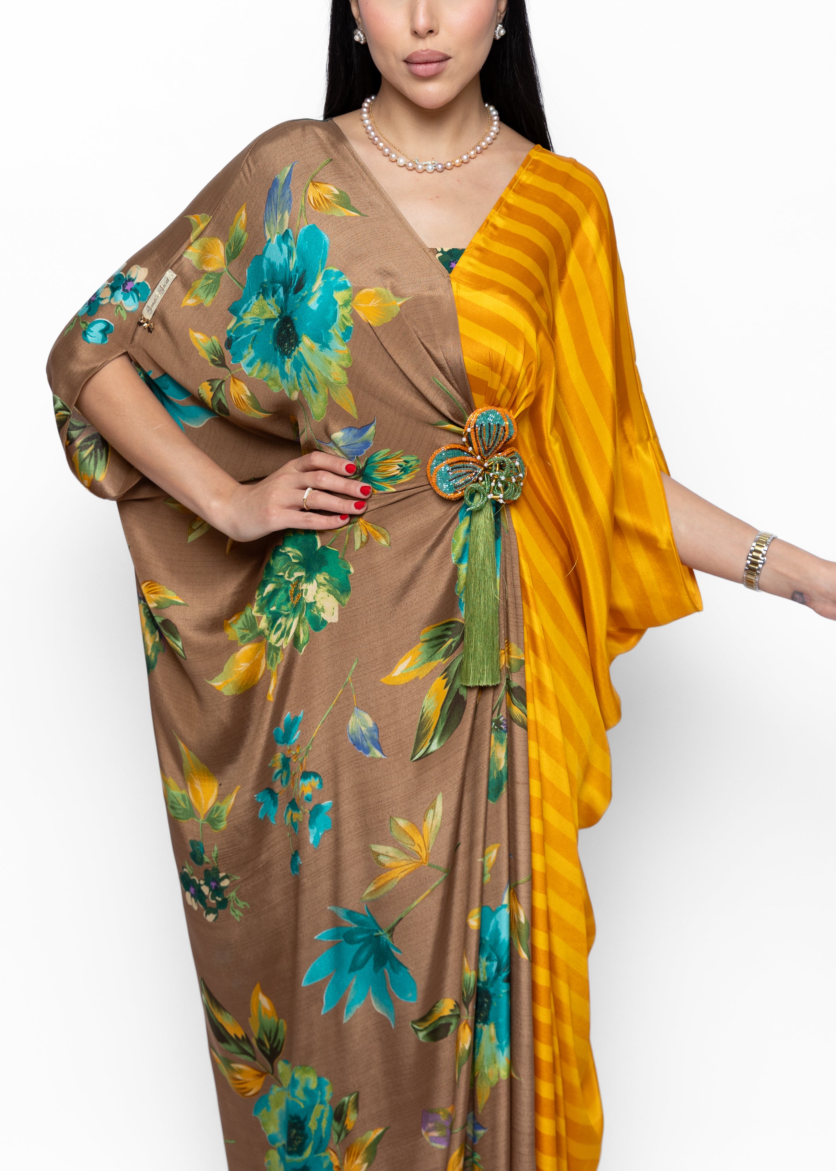 Muneera Soleil Butterfly Brooch Silk Couture Kaftan