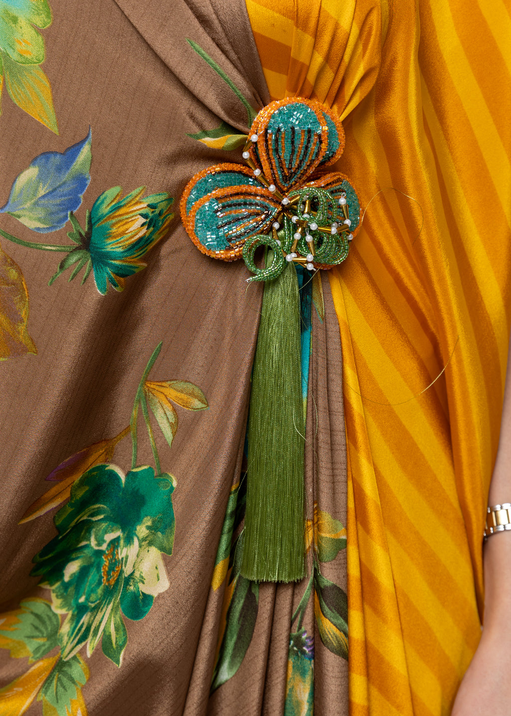 Muneera Soleil Butterfly Brooch Silk Couture Kaftan