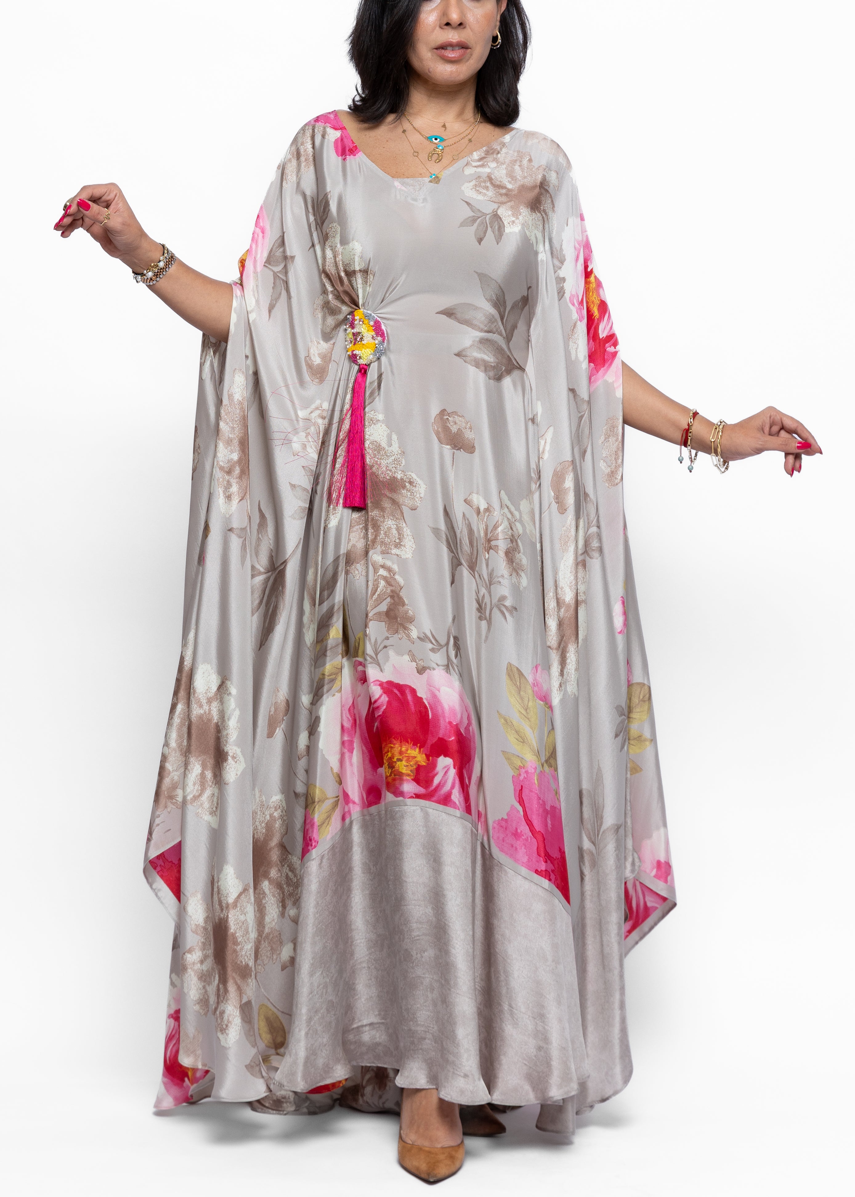 Eman Blush Garden Silk Couture Kaftan