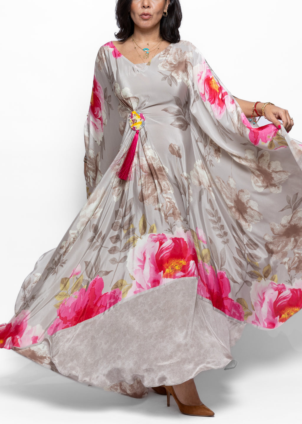 Eman Blush Garden Silk Couture Kaftan
