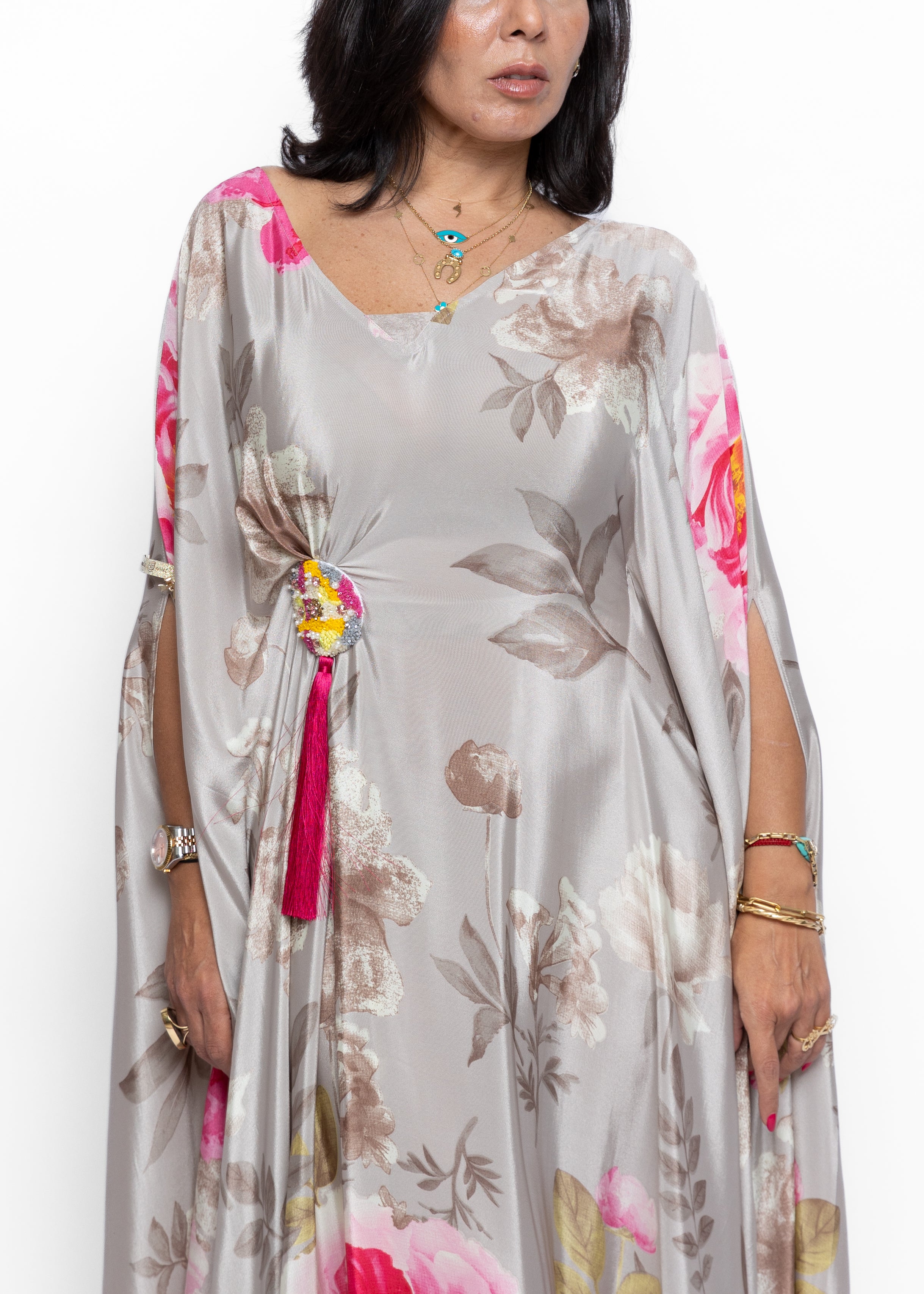 Eman Blush Garden Silk Couture Kaftan