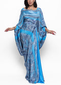Layan Draped Azure Crepe Couture Kaftan