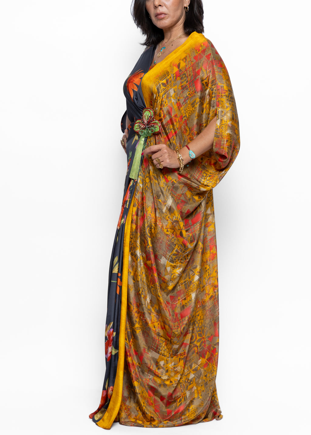 Ahlam Mosaic Bloom Butterfly Silk Couture Kaftan