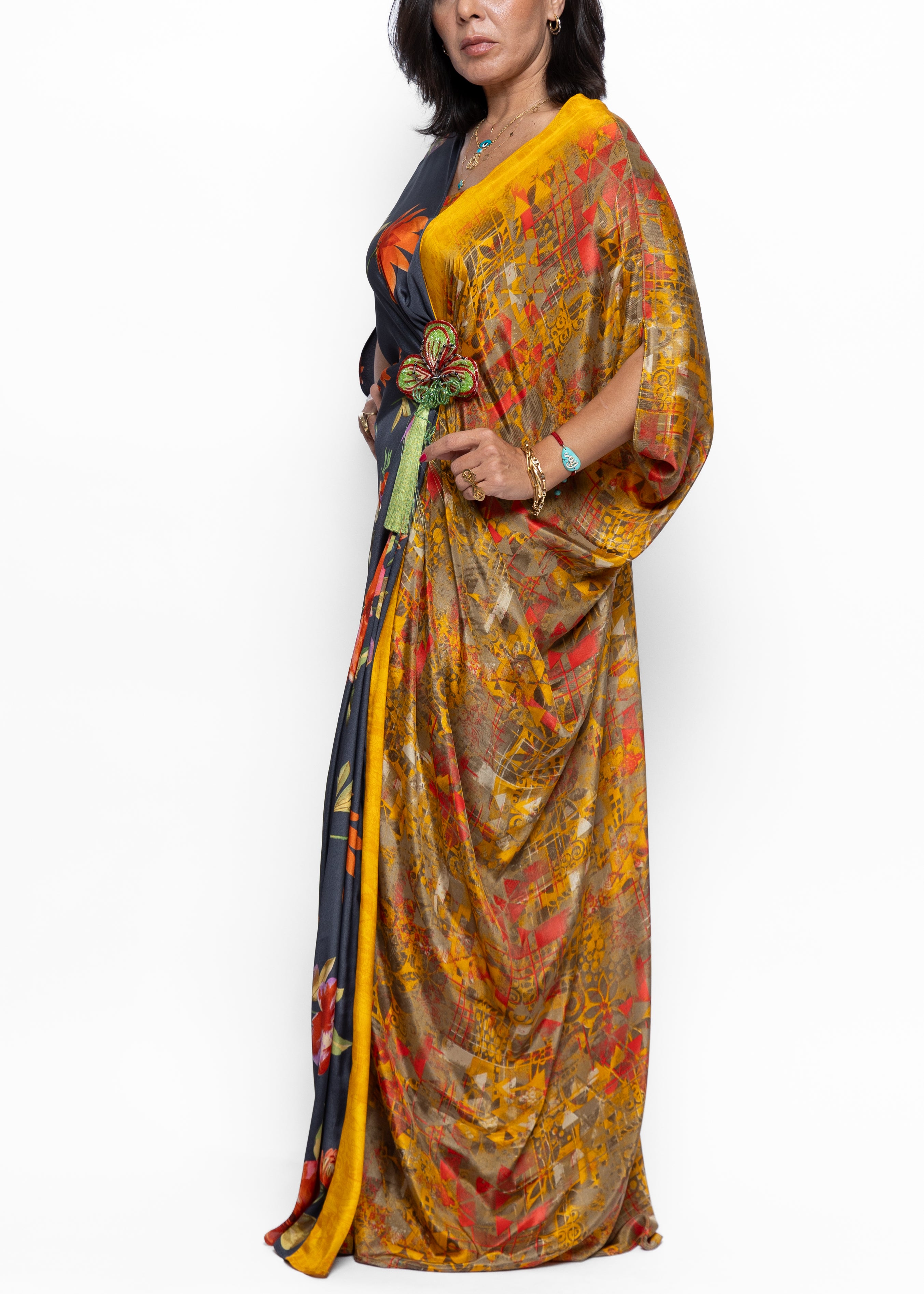 Ahlam Mosaic Bloom Butterfly Silk Couture Kaftan