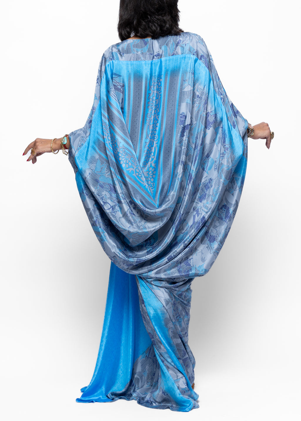 Layan Draped Azure Crepe Couture Kaftan