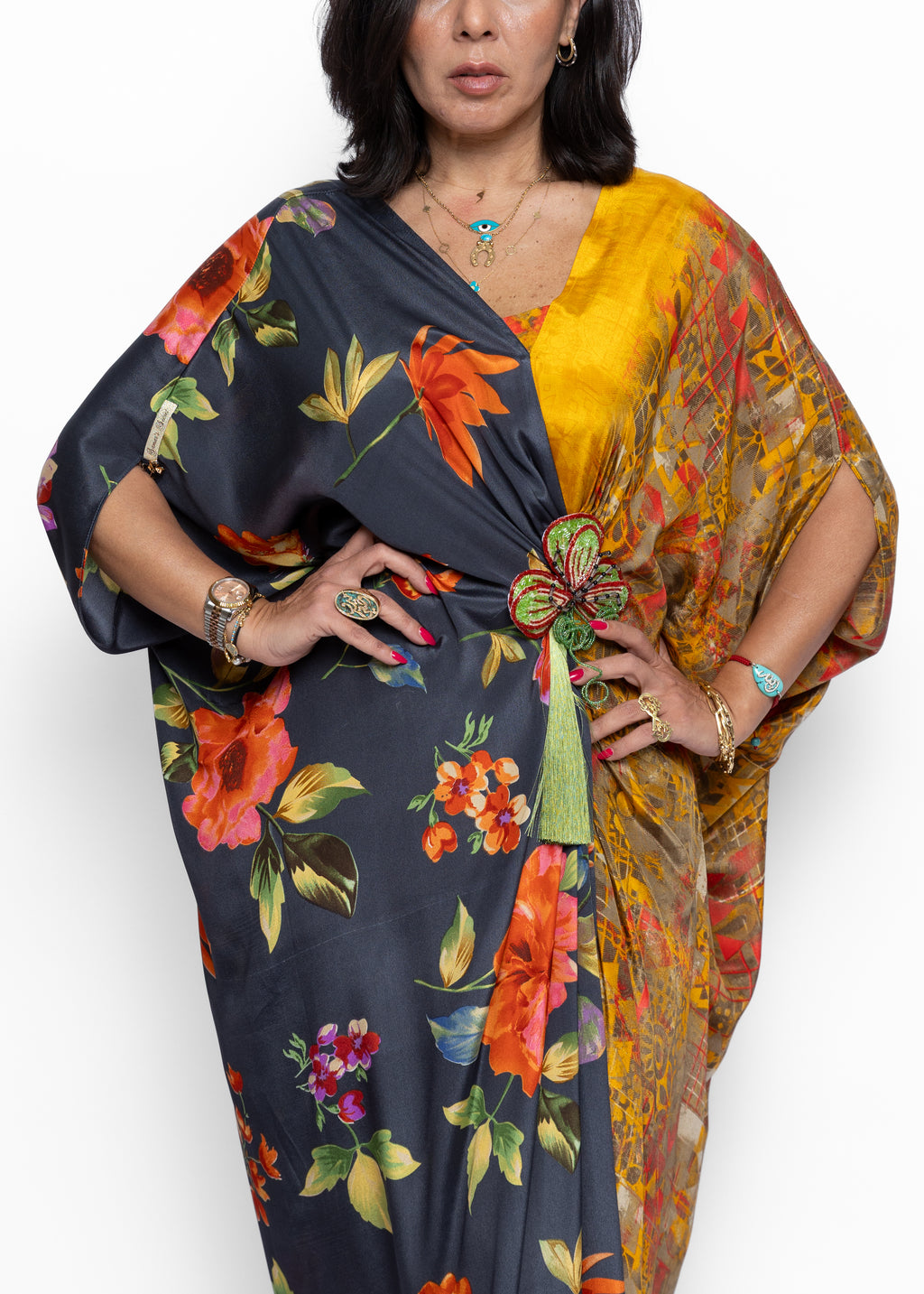 Ahlam Mosaic Bloom Butterfly Silk Couture Kaftan