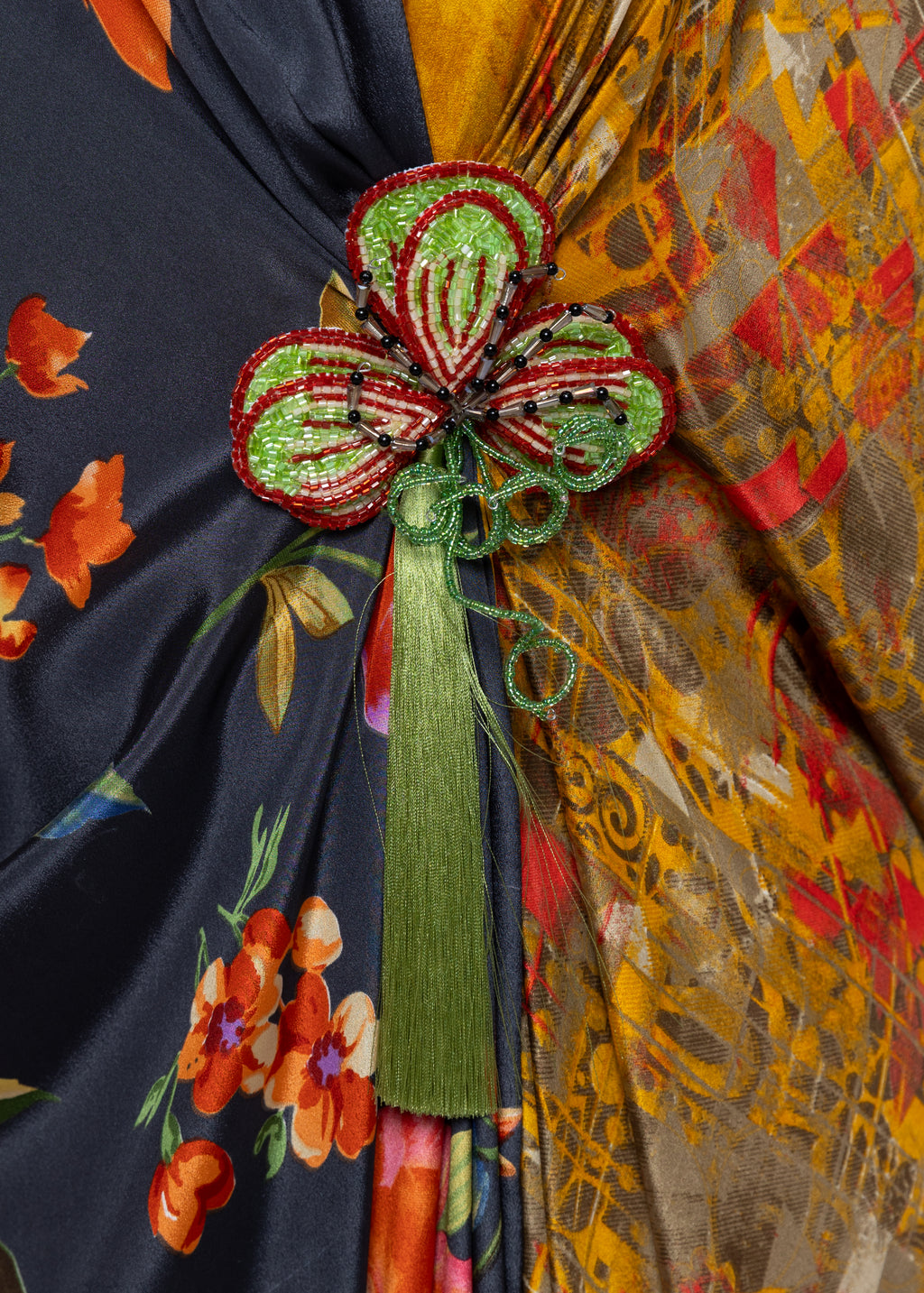 Ahlam Mosaic Bloom Butterfly Silk Couture Kaftan