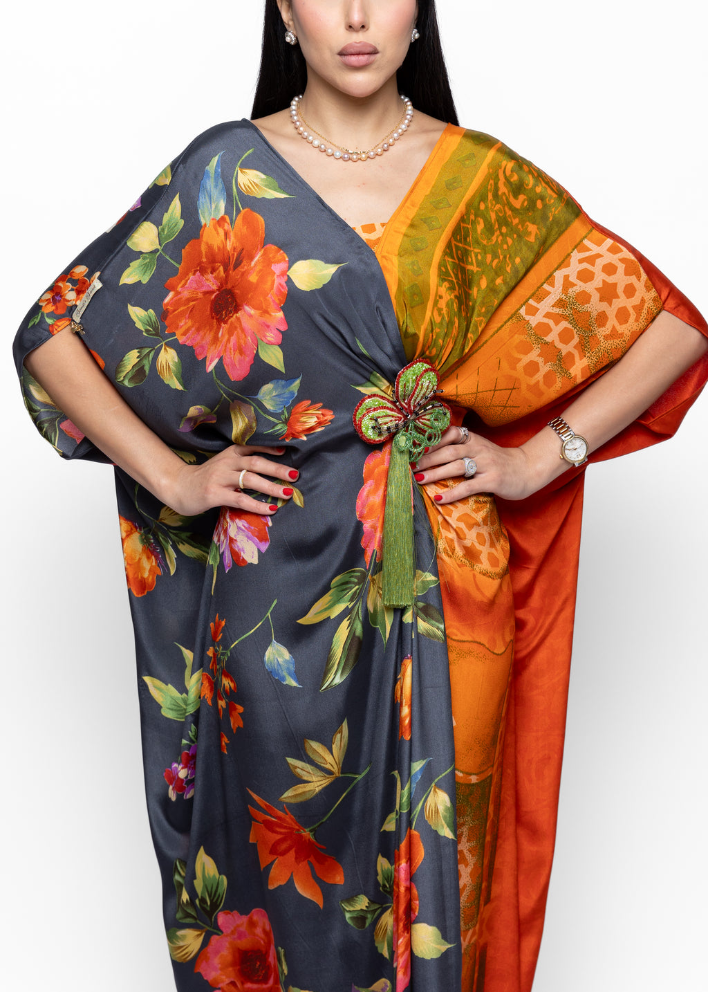 AlNouri Butterfly Silk Couture Kaftan