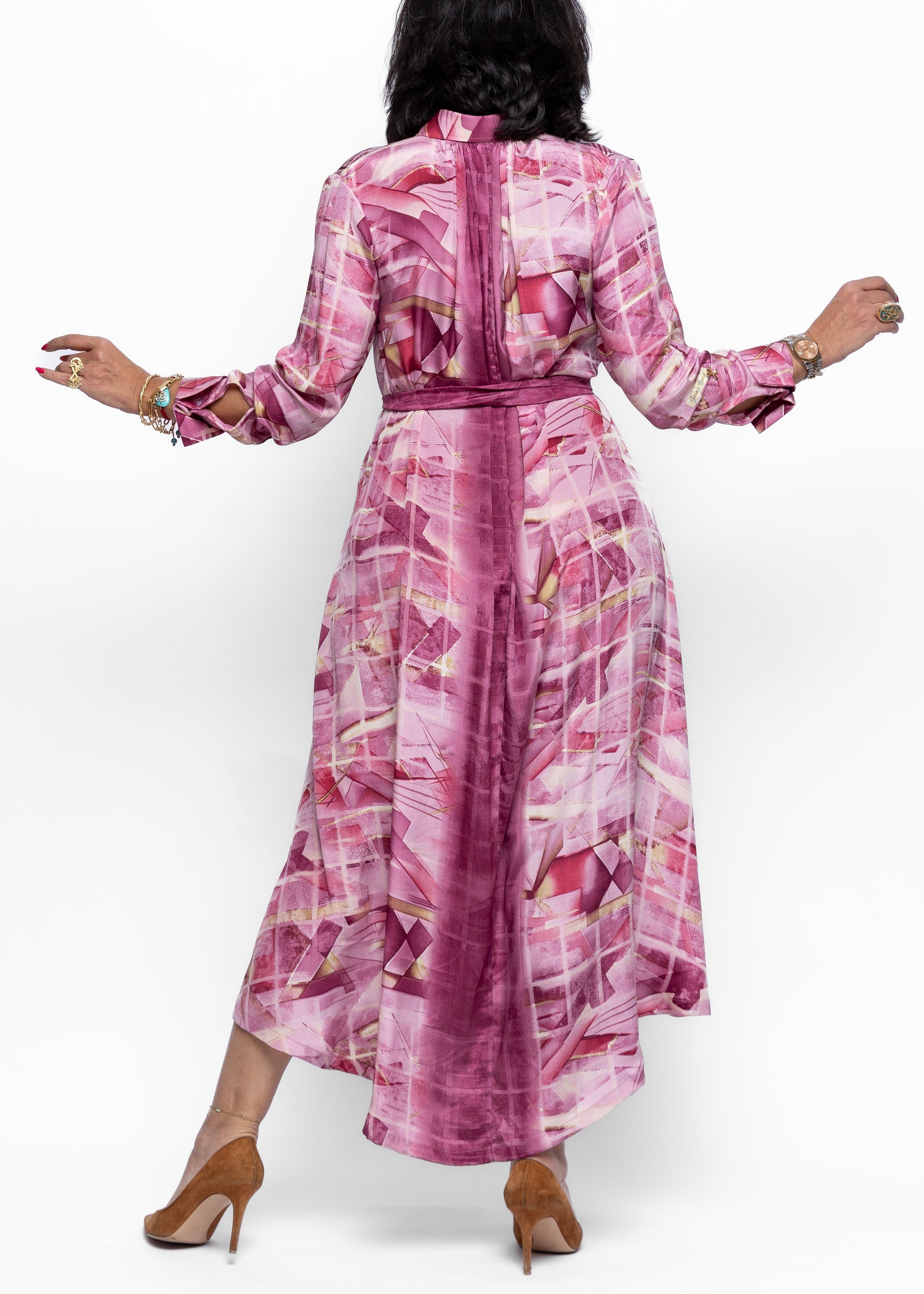 Saada Blush Geometry Silk Shirt Dress
