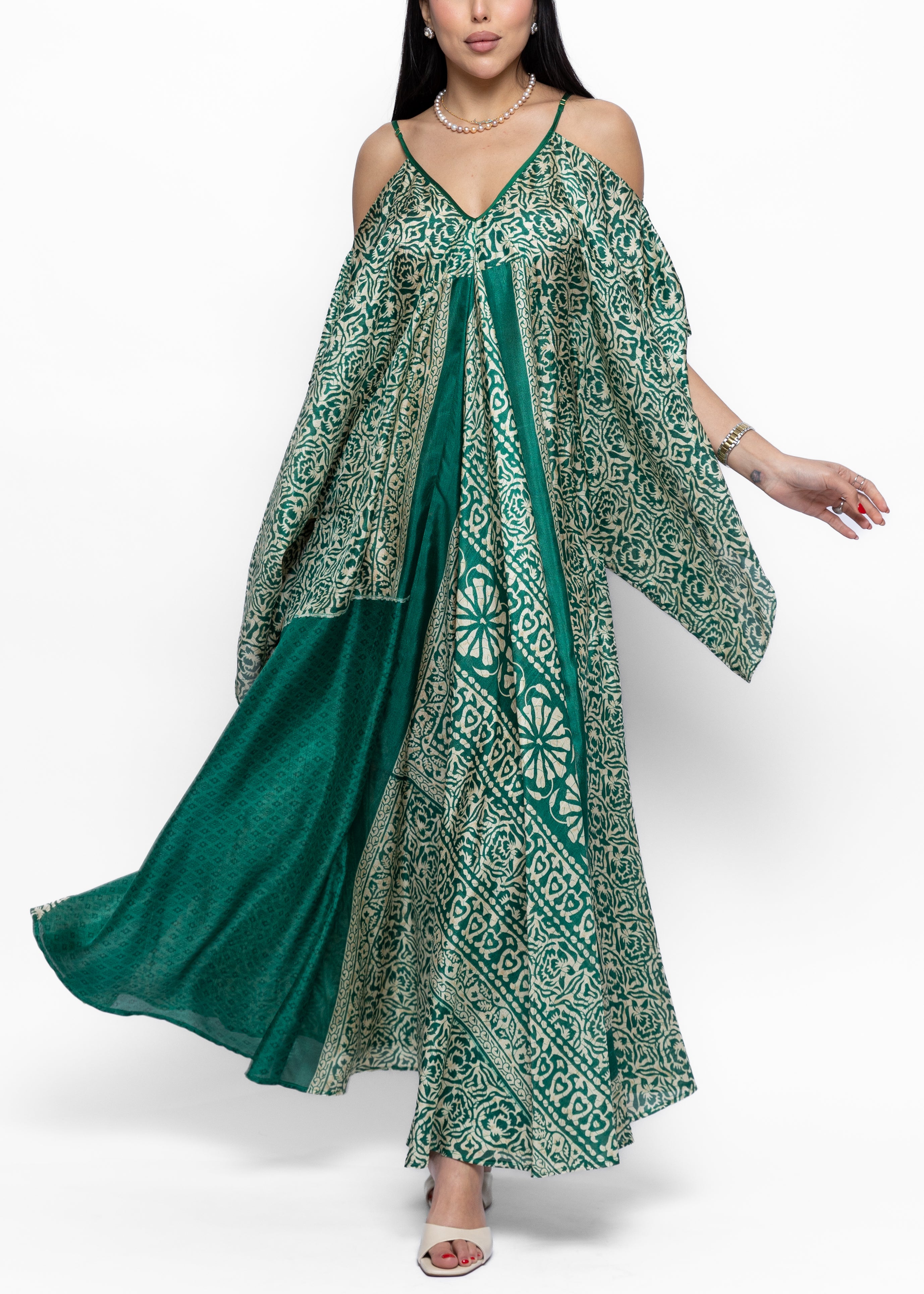 Amnah Emerald Heritage Silk Couture Kaftan