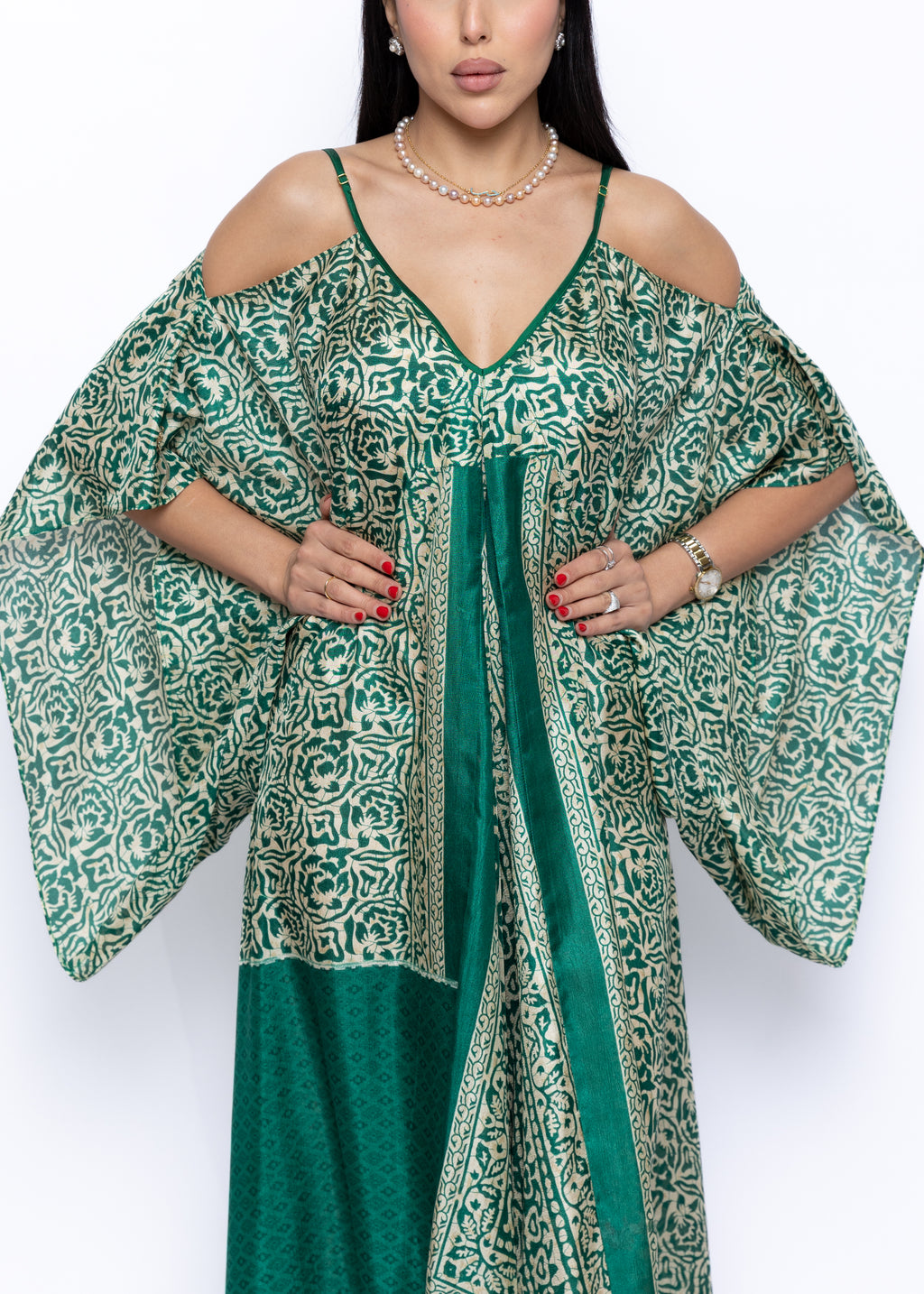 Amnah Emerald Heritage Silk Couture Kaftan
