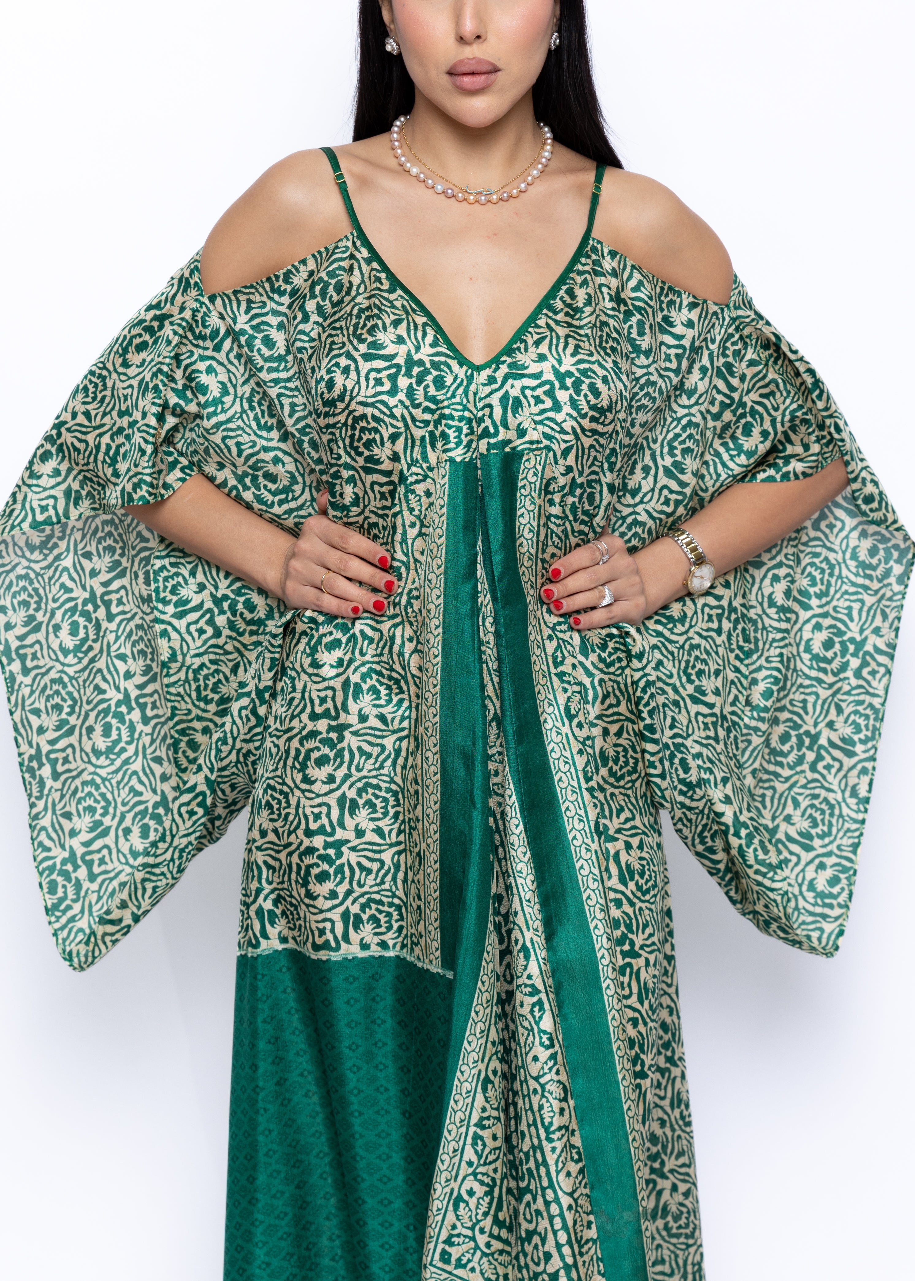 Amnah Emerald Heritage Silk Couture Kaftan