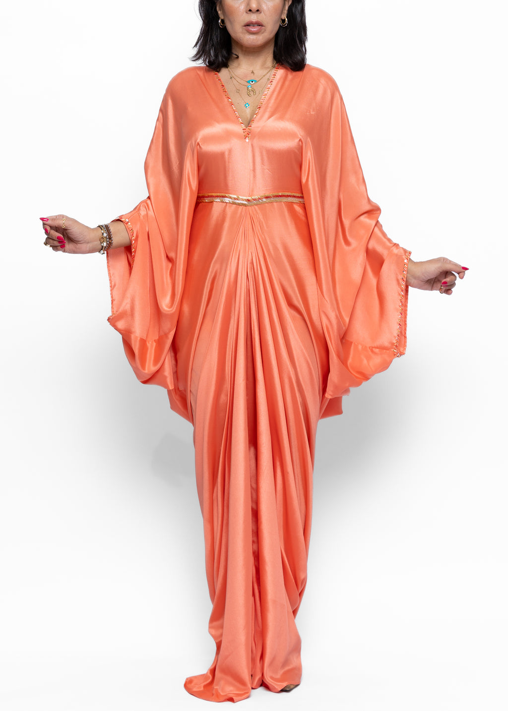Elyaza Coral Silk Couture Kaftan