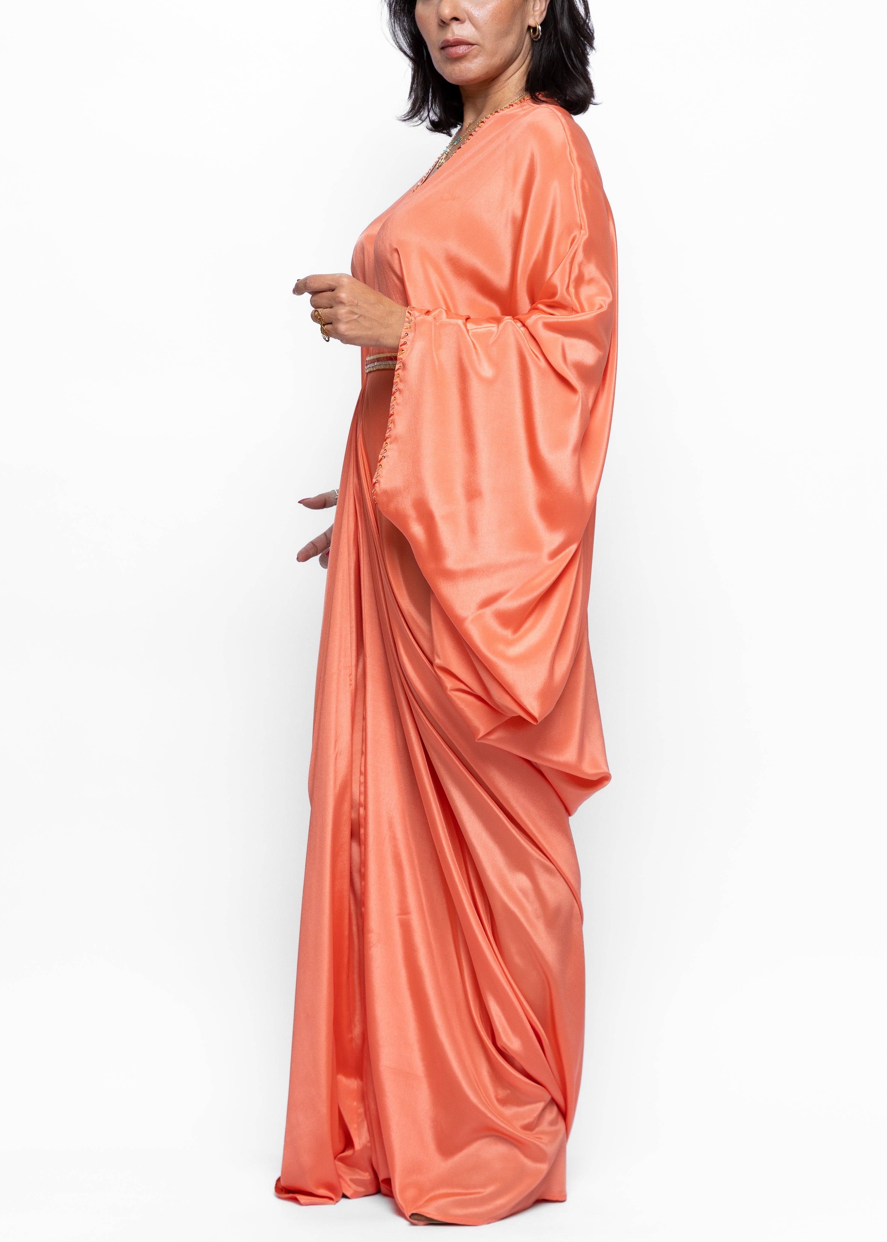 Elyaza Coral Silk Couture Kaftan