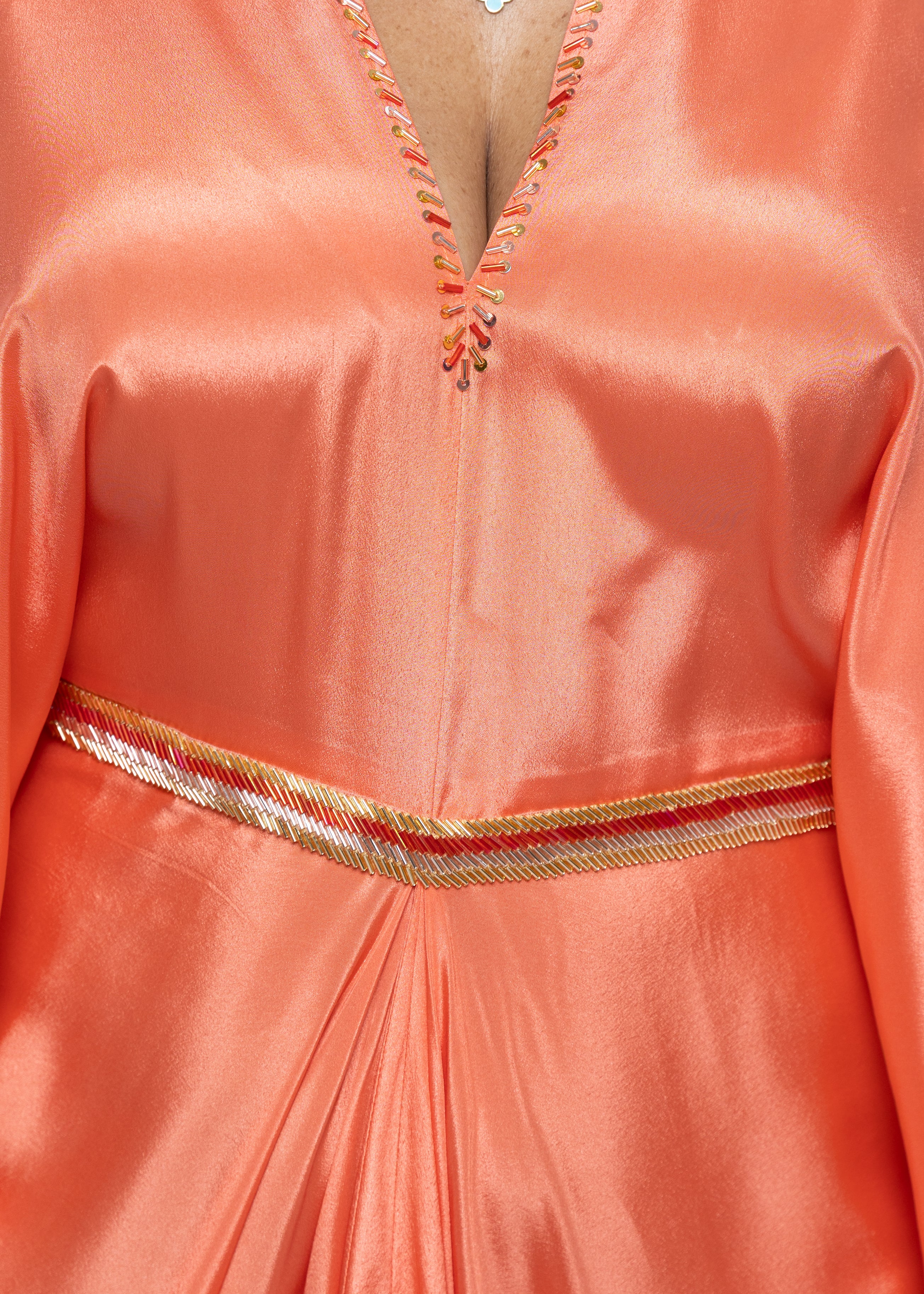 Elyaza Coral Silk Couture Kaftan